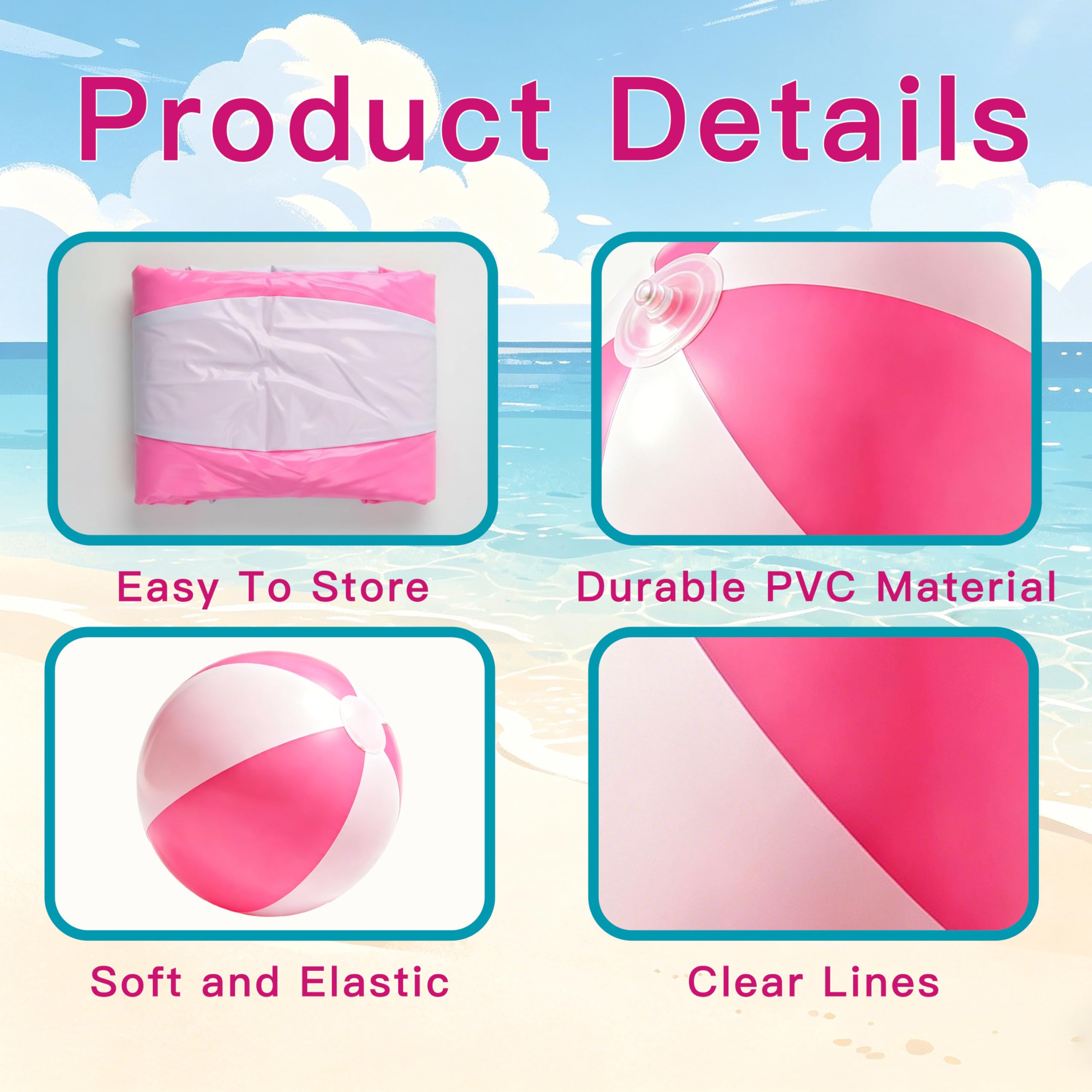 40,6 cm große Strandbälle, rosa und weiß, aufblasbare Strandbälle, PVC-Poolbälle für Erwachsene, Schwimmbälle, für Luau, Sommer, Wasserspiel, Zubehör, Geburtstag, Hochzeit, Partygeschenke