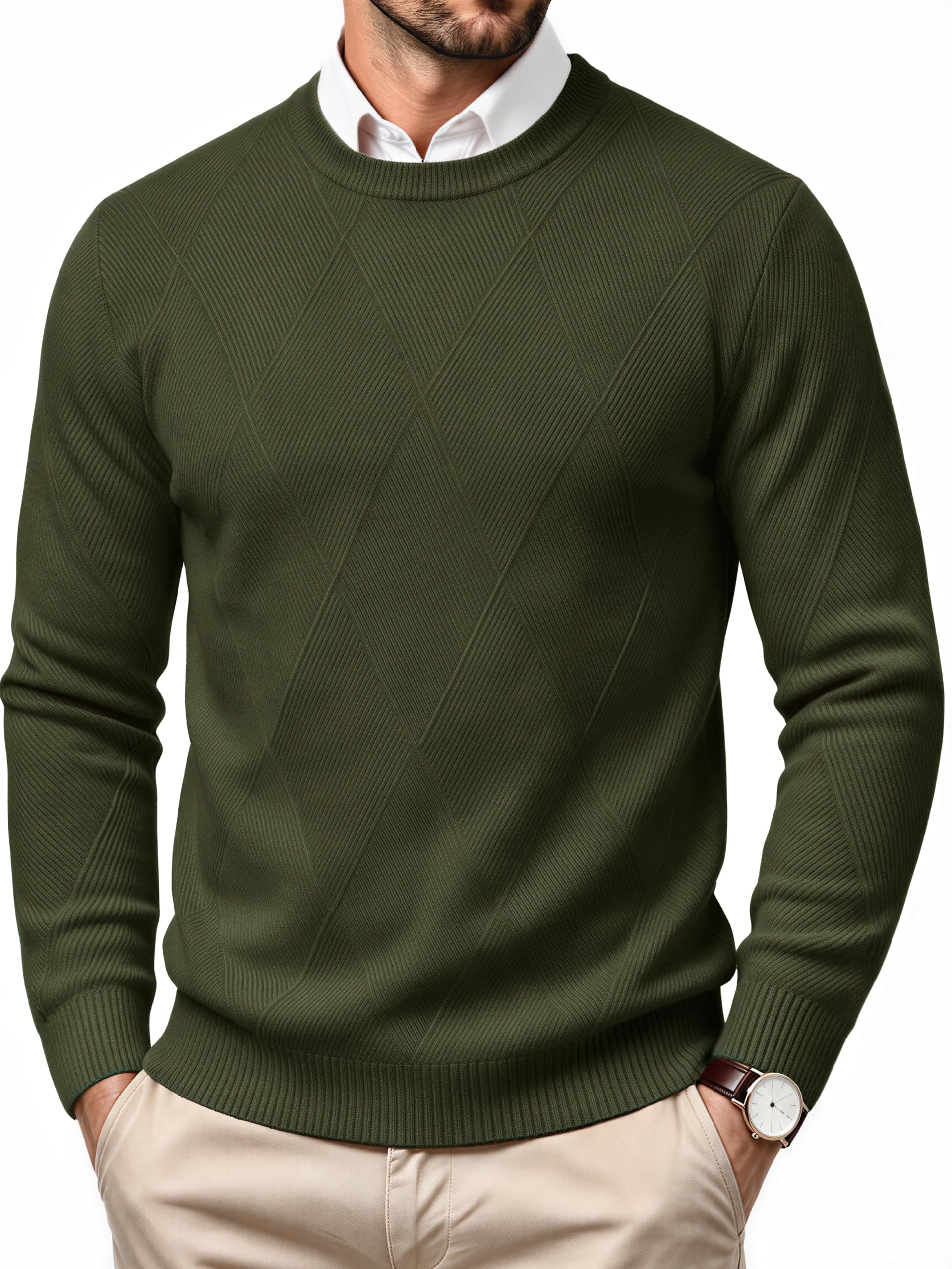 MAGCOMSEN Men's Crew Neck Sweater Casual Fall Winter Textured Pullovers