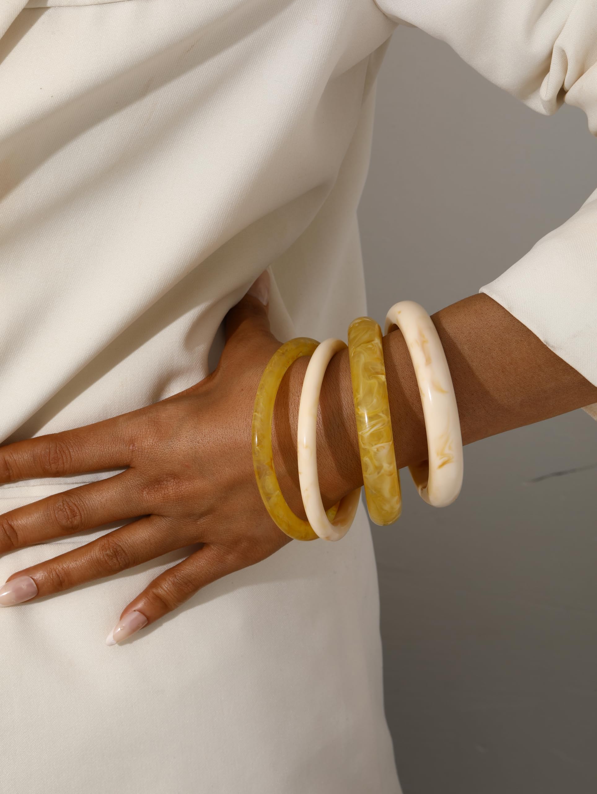 F ME Acrylic Bangles Bracelets for Women, Irregular Acrylic Resin Chunky Bracelets Geometric Fashions Thick Statement bangle Set view 5