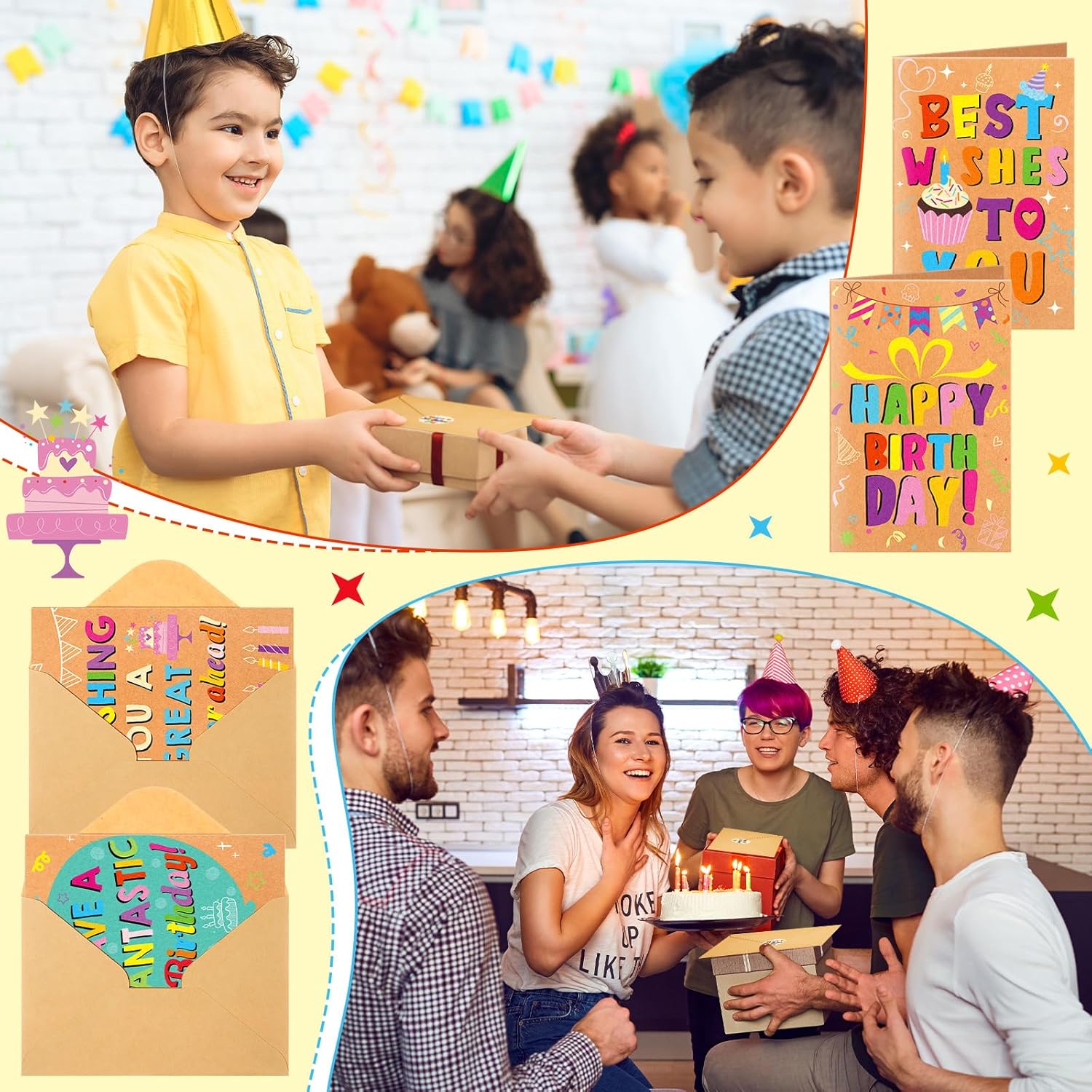 Gersoniel 300 Pcs Happy Birthday Cards Bulk for office with 100 Envelopes 100 Cards and 100 Stickers Blank Inside Assorted Funny Birthday Card Gift for On Mouth Office Classroom Business and Personal