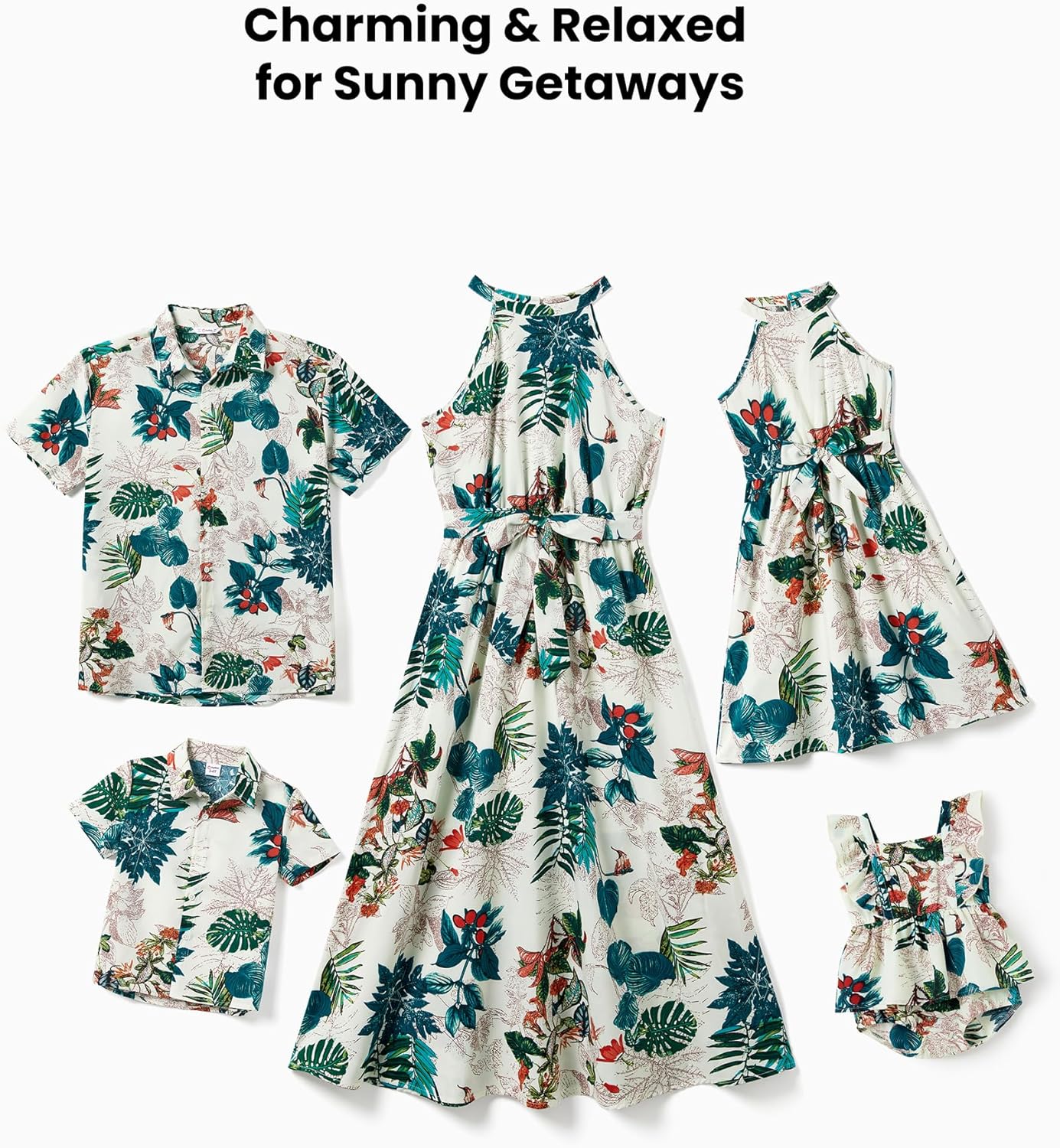 PATPAT Family Hawaiian Matching Outfits Mommy and Me Outfits Caribbean Vacation Summer Tropical Halter Sundresses and Shirts - Image 3