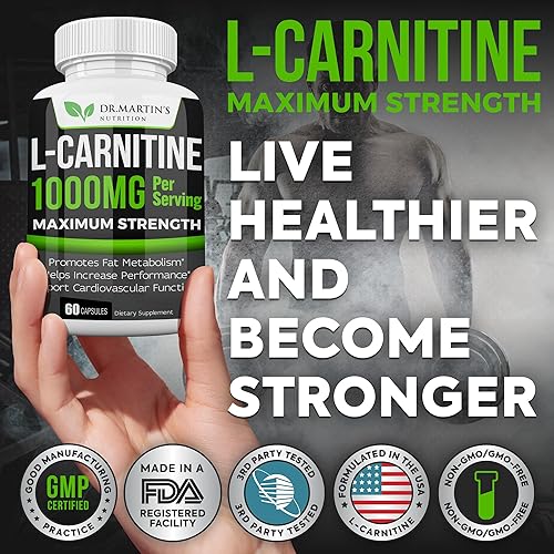 Miniatura 4 de L-carnitina extra fuerte - 200 cápsulas - 1000 mg por porción - Aumenta tu metabolismo y aumenta el rendimiento