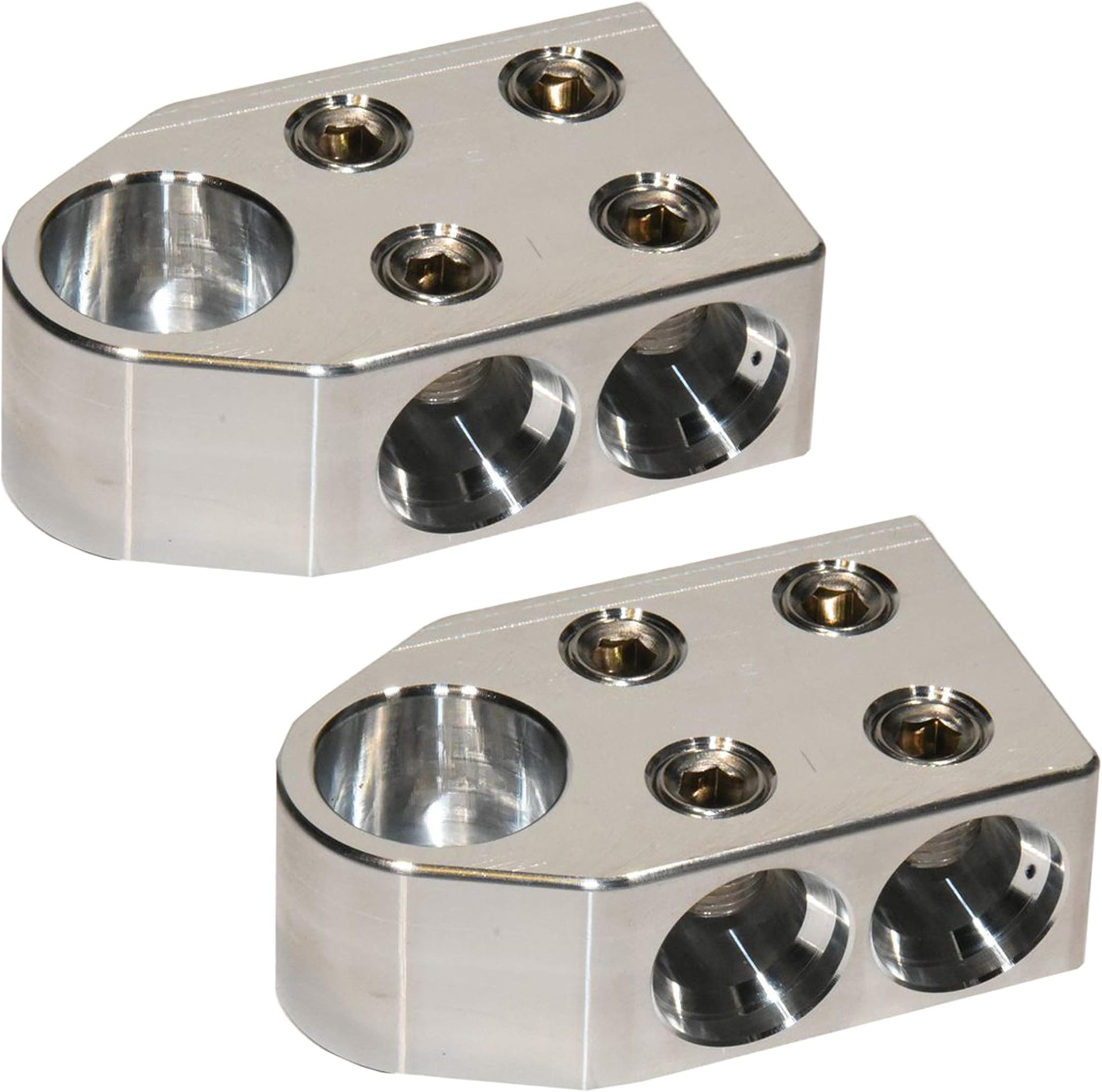 Pair of Jim's Machineworx 4 Hole 4/0 Bolt Down Set Screw Type Battery Terminal