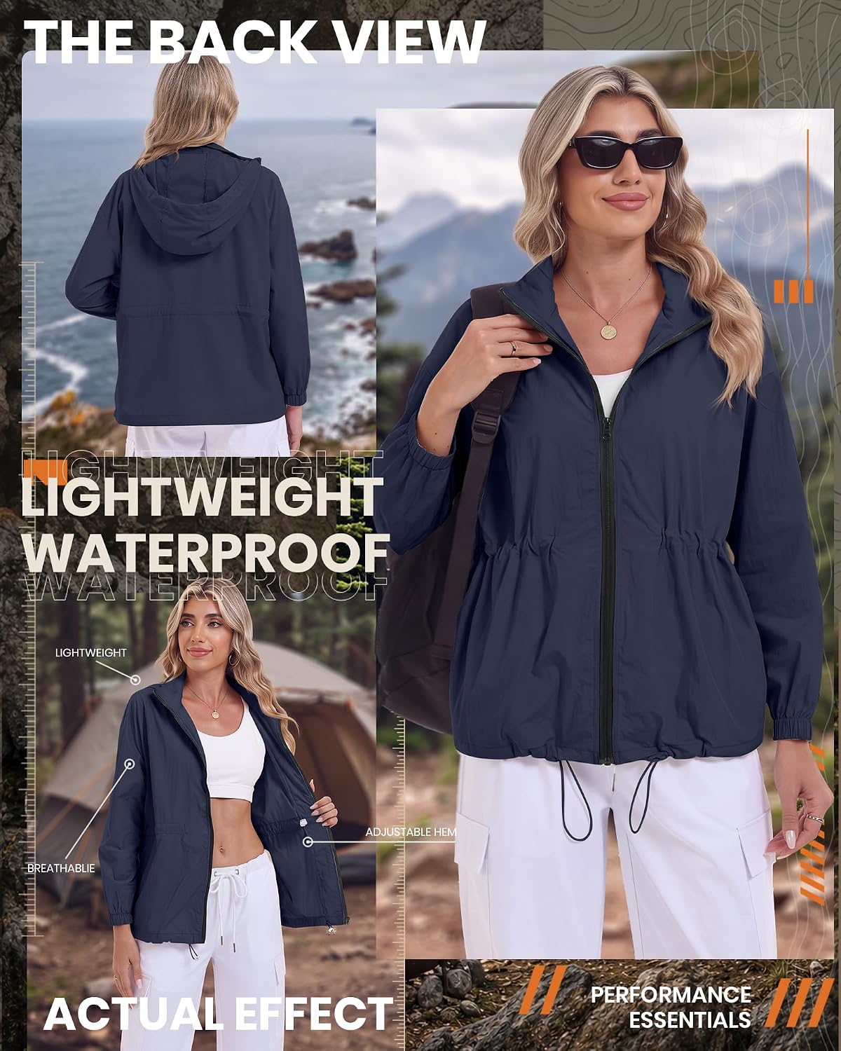 Womens Packable Rain Lightweight Jacket with Hood