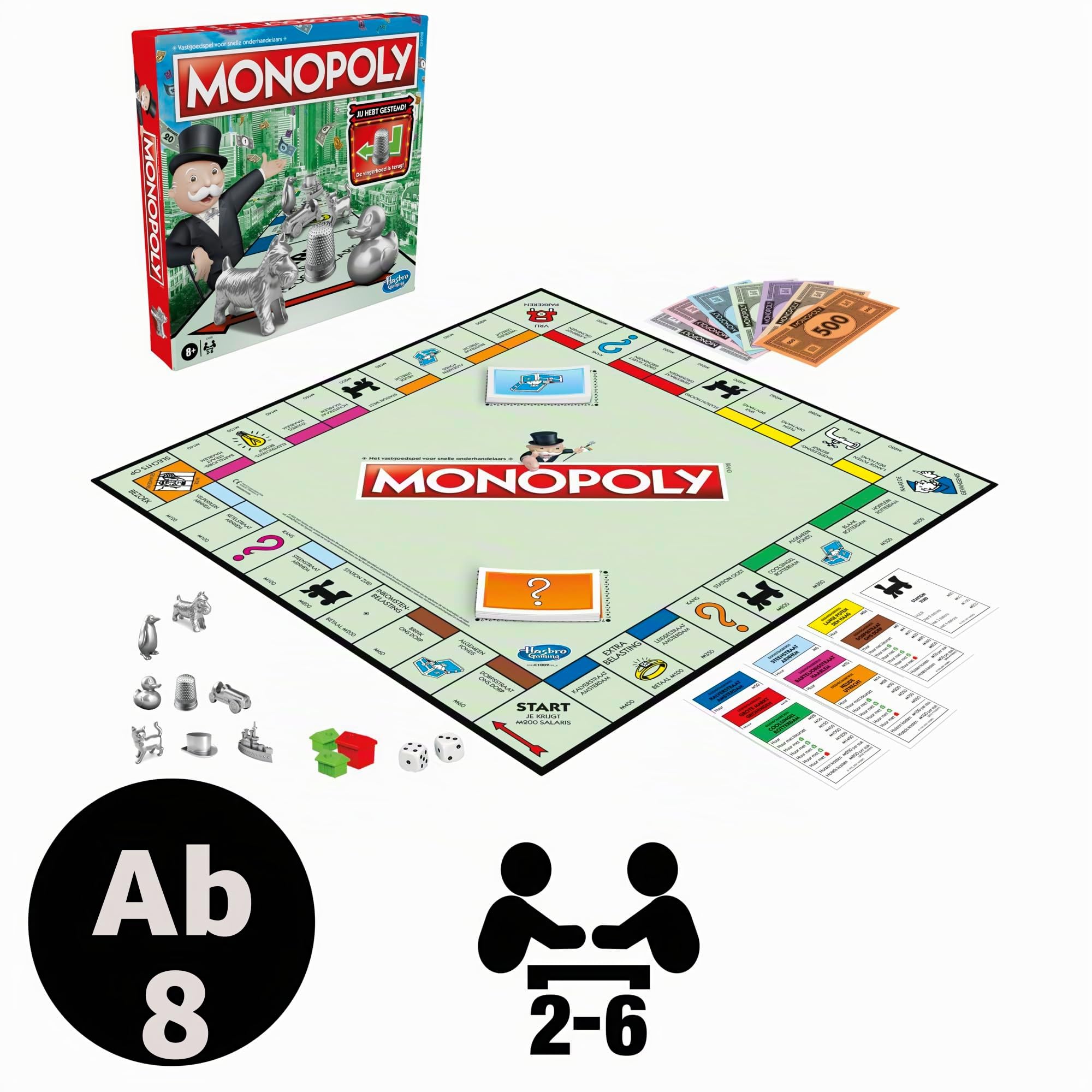Monopoly Klassisch, Gesellschaftsspiel für Kinder, Brettspiel ab 8 Jahren (Niederländische Version)