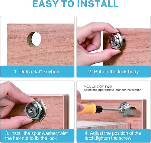 Miniatura 7 de Kohree Juego de 5 cerraduras de leva para gabinete, con llave igual de 1-18 pulgadas, cerraduras de leva seguras, cajón, aparador, buzón, cilindro