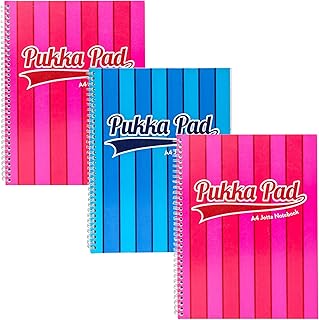 Pukka Pad, Vogue Jotta Pad A4 Notebook 3-Pack – Wire Binding - 200 Pages of 80GSM Paper with 8mm Lines and Perforated Edges – Assorted Pink and Blue