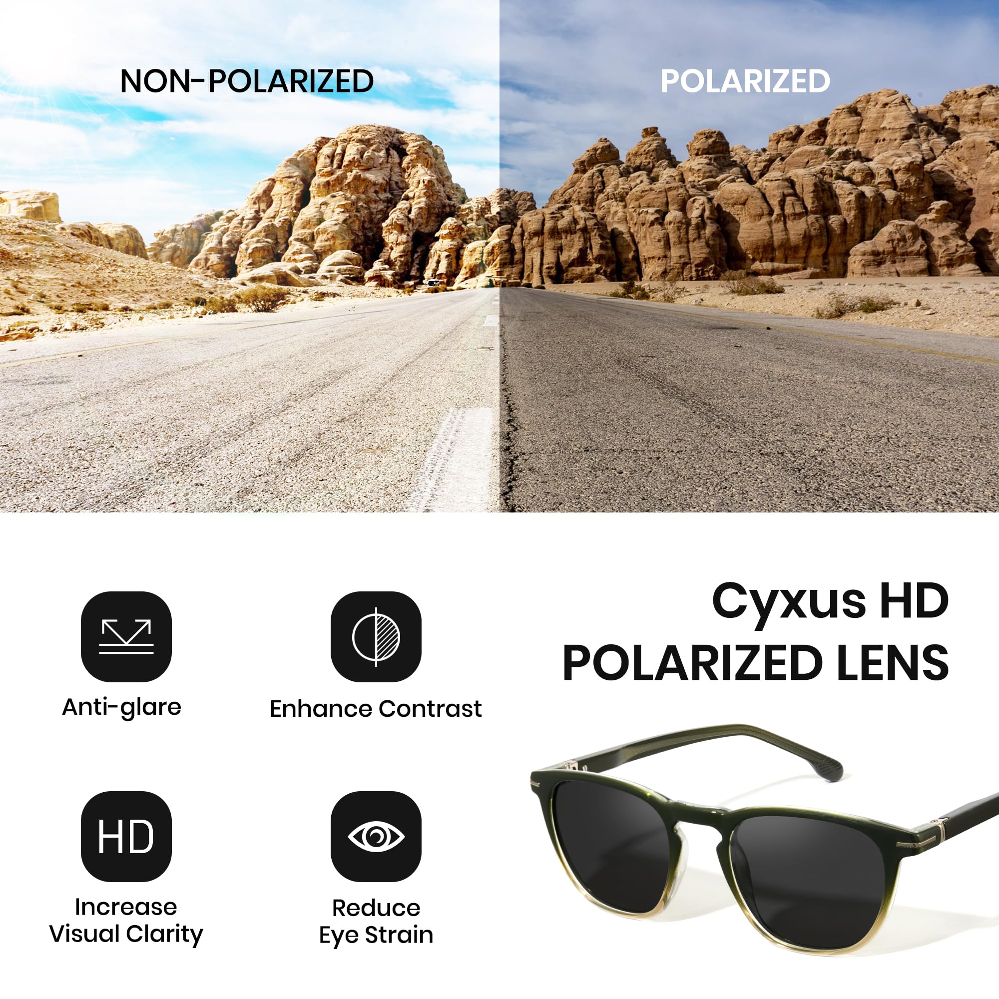 Cyxus Gafas de sol para hombre y mujer, clásicas, polarizadas, para exteriores, UV 400, para conducir, pescar, viajar, P1354