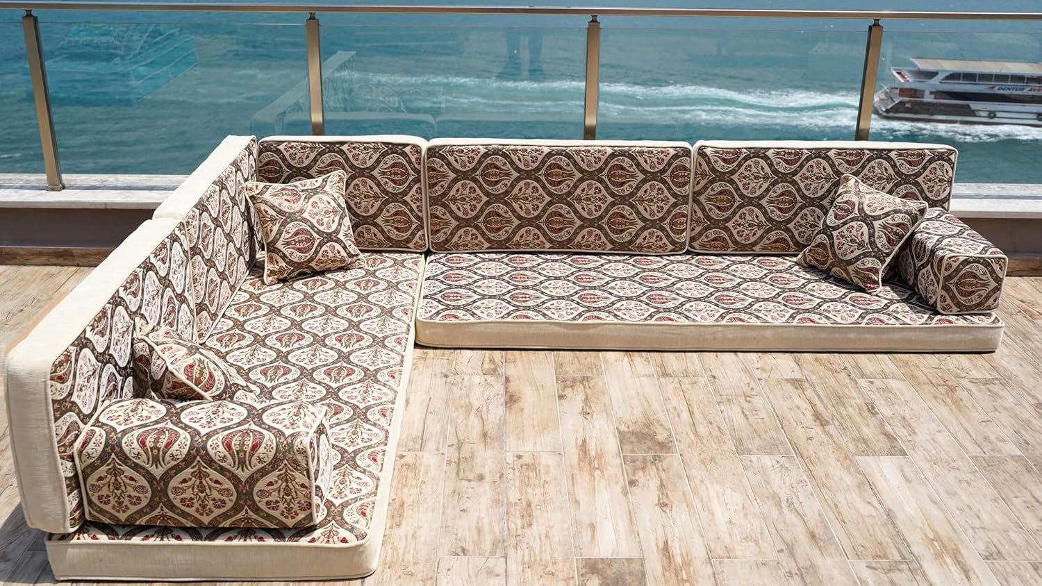 arabicsofa Handmade Gray Modular Arabic Floor Sofa Set – Low Seating Majlis Sectional with Backrest Pillows for Living Room
