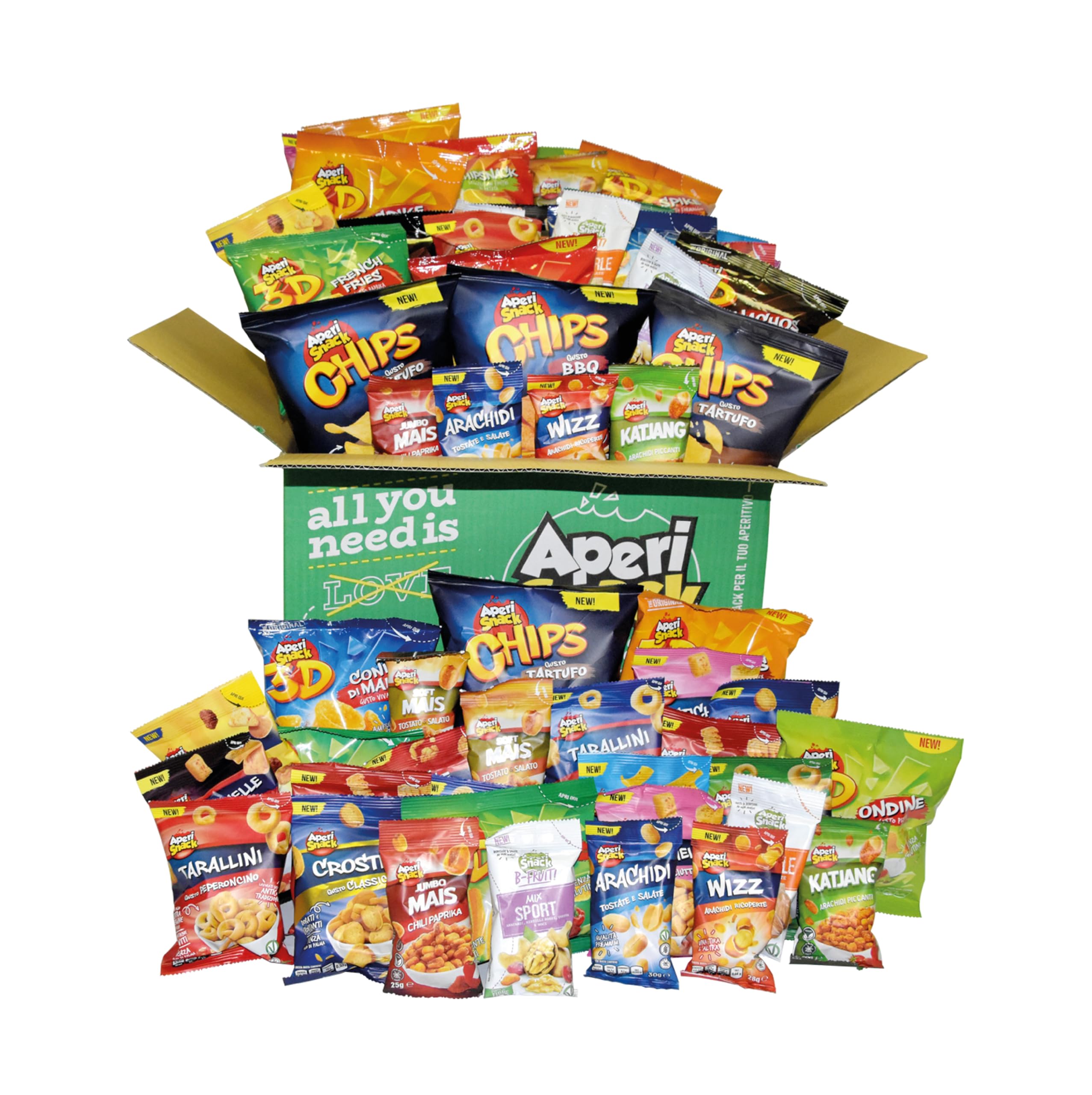 APERIBOX 60 - AP18.001.04 - Scatola regalo con Snack salati, patatine, frutta secca e tanti stuzzichini, Box super variegata per un aperitivo in compagnia o gadget compleanno bambini