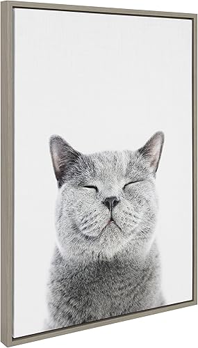 Kate and Laurel Sylvie - Lienzo enmarcado para pared, diseño de gato sonriente por Amy Peterson Art Studio, 23 x 33 pulgadas, gris, divertido y