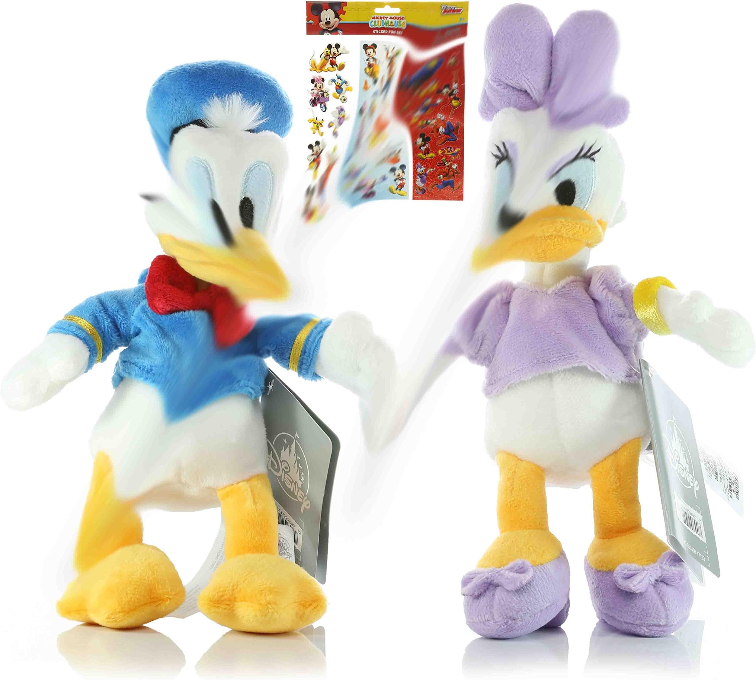 Cali RCGG Donald and Daisy Duck Bean Plush Doll Disney - 9" Donald Duck Bean Plush Toy | 9" Daisy Duck Bean Plush Toy | Mickey Mouse Clubhouse Sticker Fun Set