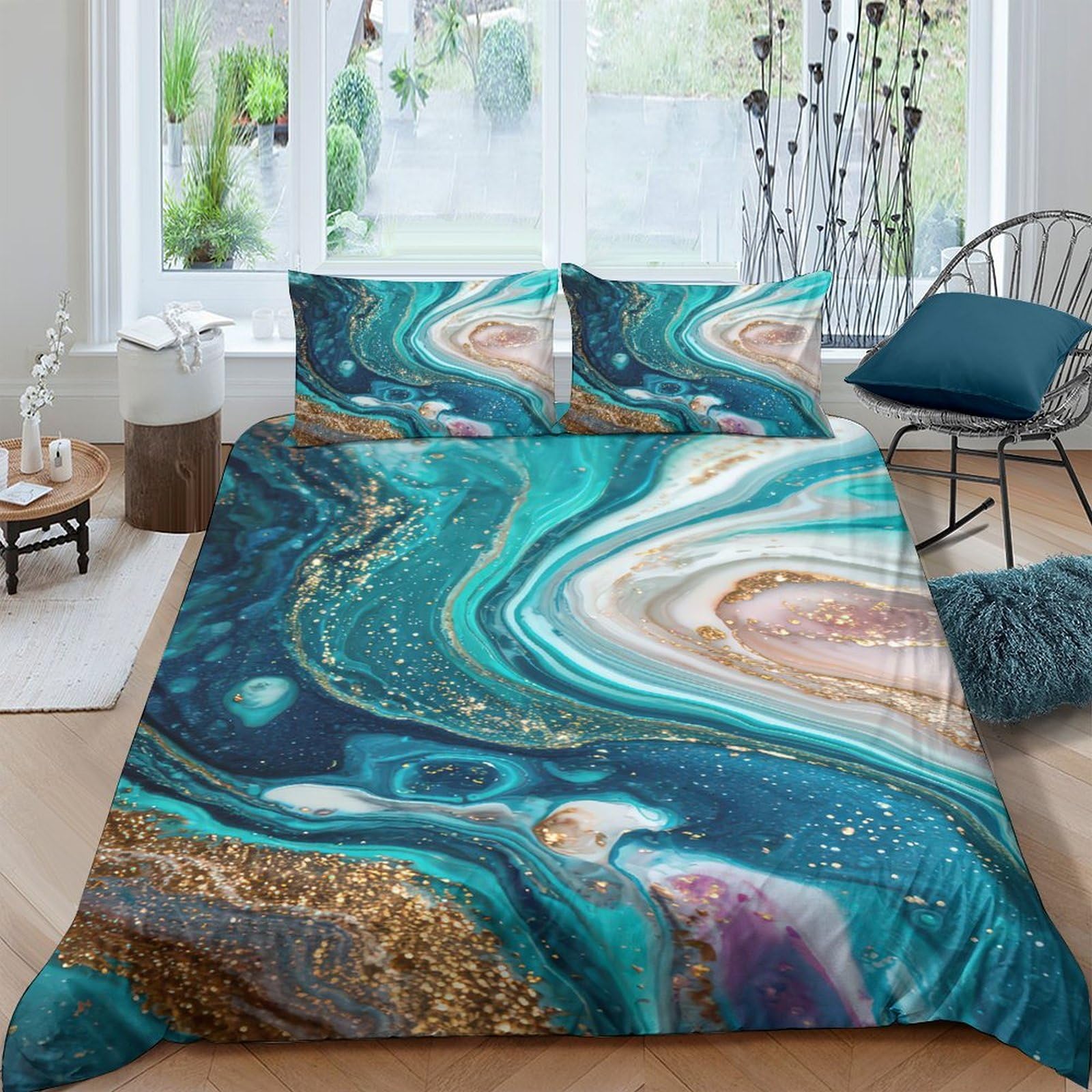 Ctjqhvkz Style-6 3D Printed Ocean Marble Fitted Sheet Microfiber Soft Blue Abstract Mattress Cover For Bedroom Dorm Decoration Single（135X200cm）