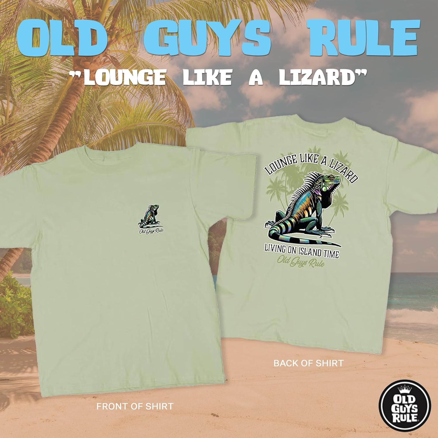 OLD GUYS RULE T-Shirts for Men, Lounge Lizard - Novelty Graphic Tee for Beach Lover, Vacation - Fun Gift for Dad, Grandpa