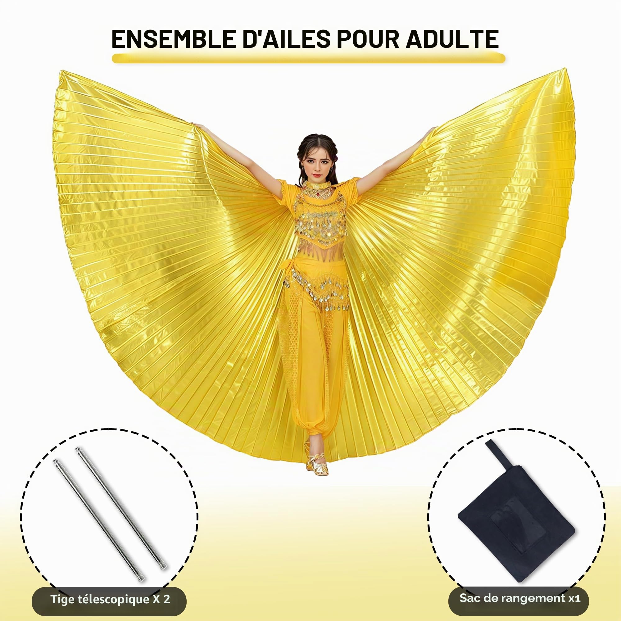 Baisdan Isis Ailes, avec Bâtons Télescopiques et Sac de Transport, pour Costume de Halloween, Danse du Ventre et Carnaval