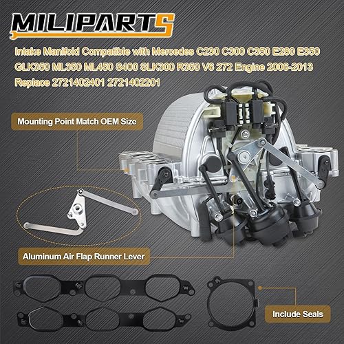 Miniatura 5 de Colector de admisión compatible con Mercedes C230 C300 C350 E280 E350 GLK350 ML350 ML450 S400 SLK300 R350 V6 272 Motor 2006-2013 Reemplazo