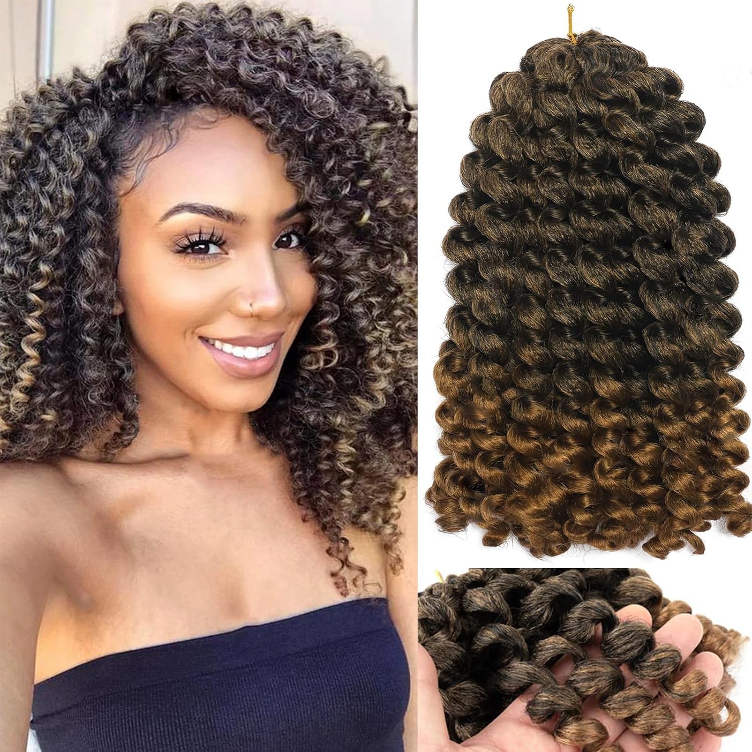 CLIONE 12 Inch 5 Pcs Wand Curl Crochet Hair, Jamaican Bounce, Synthetic Curly Braiding Hair Extensions, T27, 120 grams, Ceramic Heater Surface
