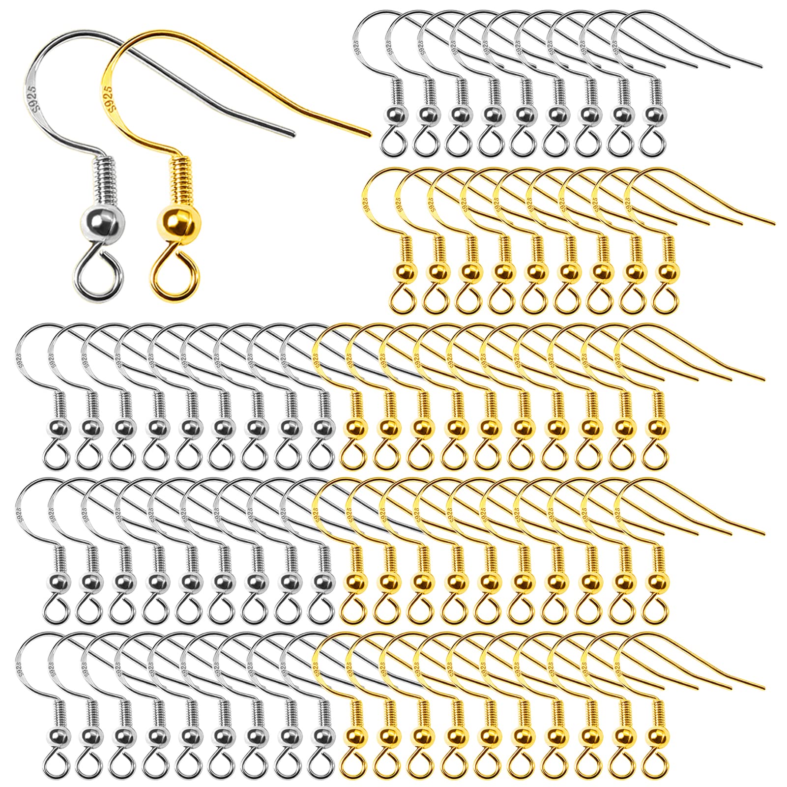 60 Crochets Boucles D'Oreilles Fonyiunce - Argent Sterling 925 Hypoallergénique - DIY Bijoux - Avec Sangles