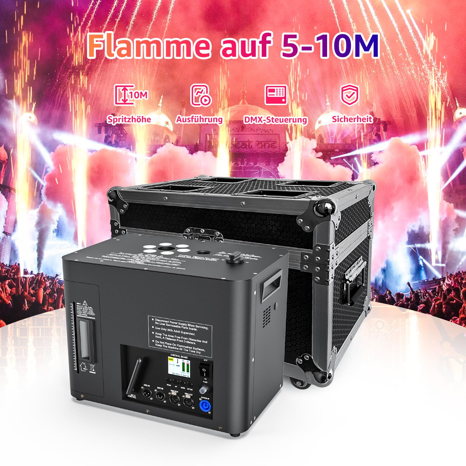 2400W Pyrotechnikmaschinen mit Flightcase, 6 LED Perlen Nebelmaschine d-mx512 Cold Spark Machine Bühneneffekt Wunderkerze mit Funkfernbedienung für Hochzeit Party DJ Bühne Live