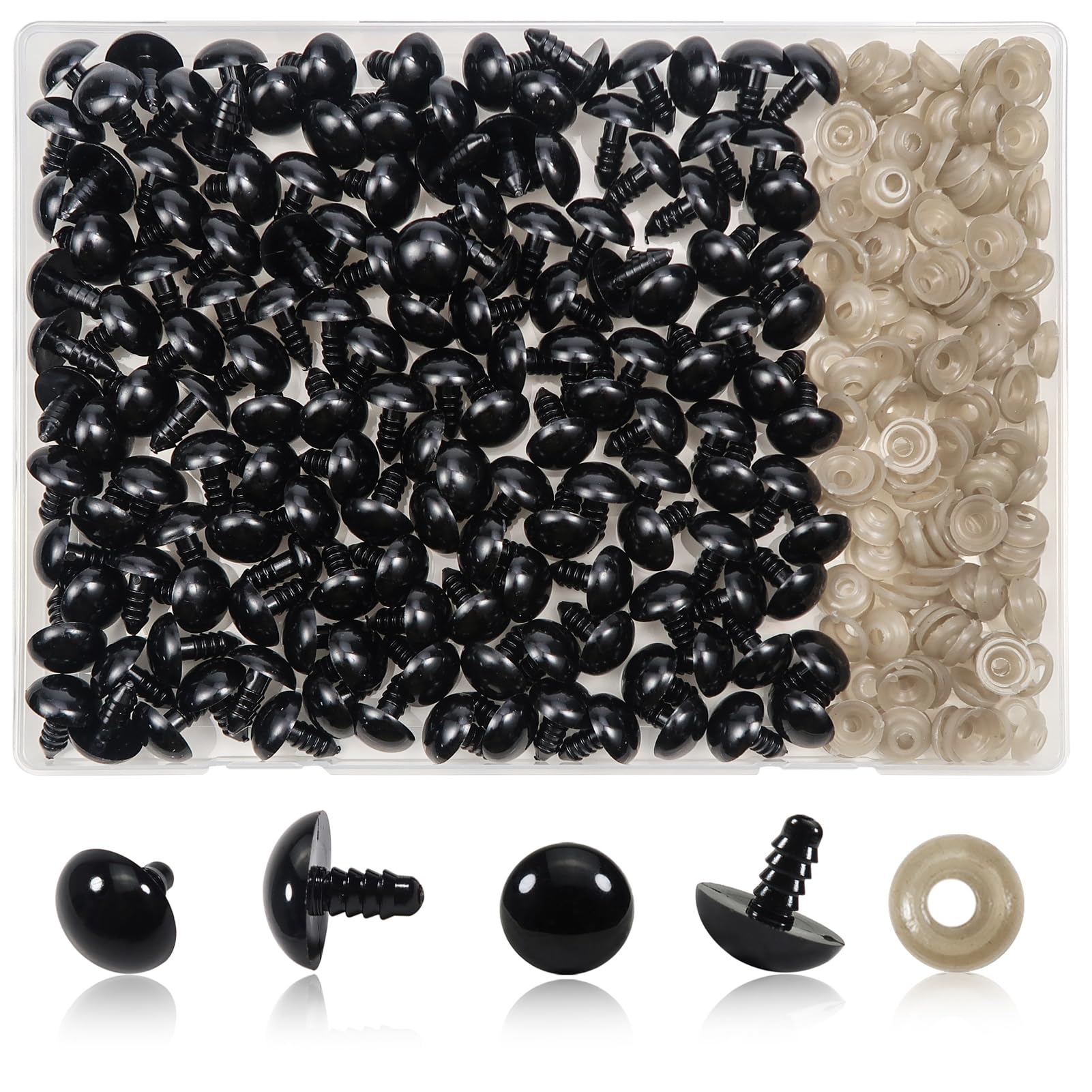TOAOB 150pcs 16mm Black Plastic Safety Eyes Crafts Safety Eyes with 150pcs Washers for Stuffed Animals Amigurumis Crochet Bears Doll Making