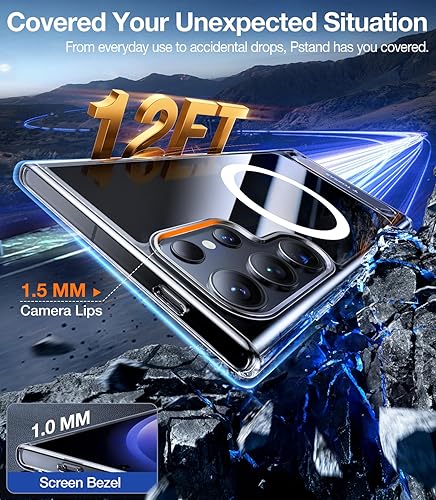 Miniatura 6 de TORRAS Funda magnética fuerte y sin costuras para Samsung Galaxy S24 Ultra para MagSafe, protección contra caídas de grado mil, soporte ajustable