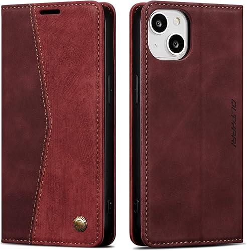 QLTYPRI Funda tipo cartera para iPhone 13 6.1 pulgadas, funda vintage de piel sintética con ranuras para tarjetas, cierre magnético, función atril,