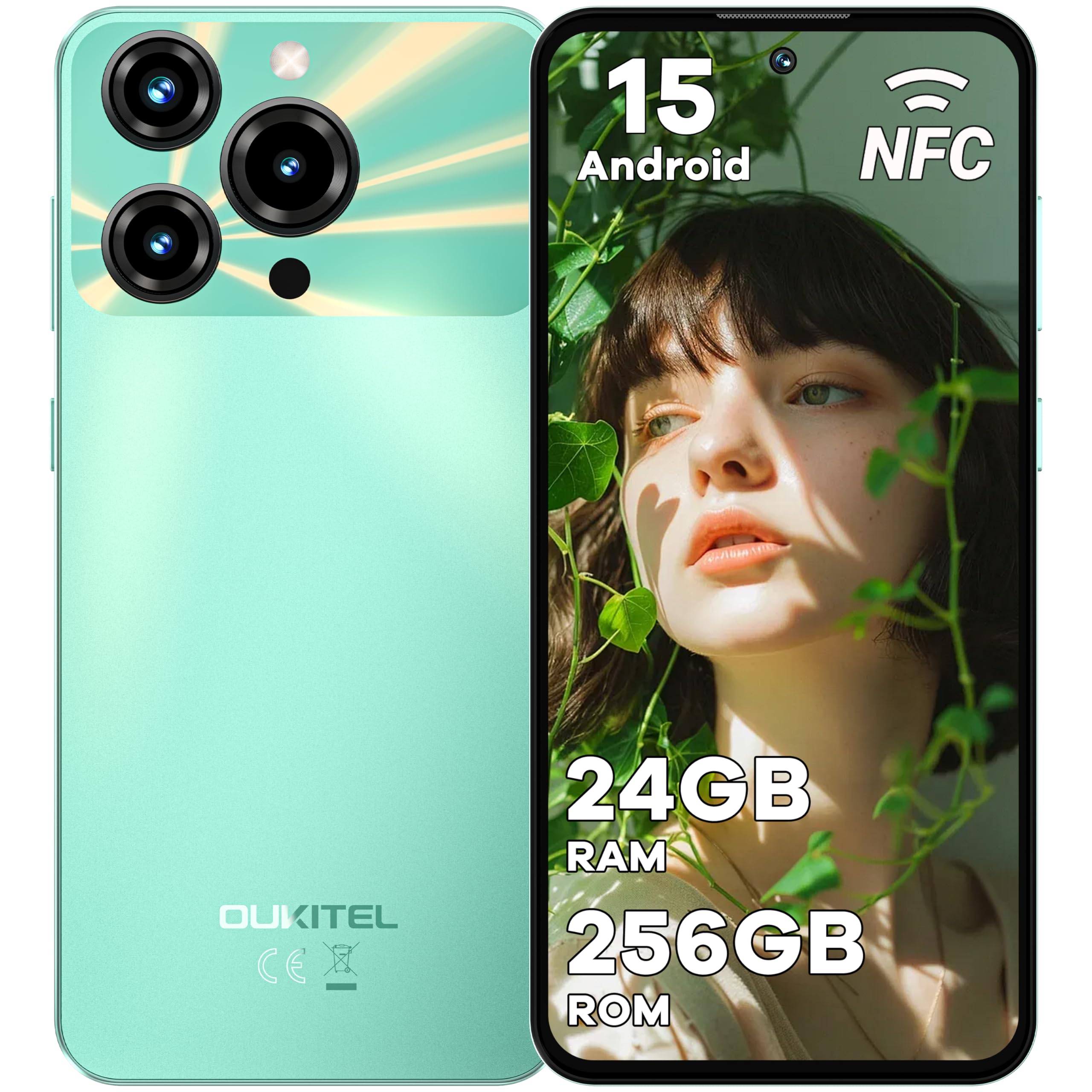 OUKITEL C69 Smartphone Android 15-24GB RAM+256GB ROM TF/1TB Telefono Cellulare, 7.2" HD+ 120Hz Grande Schermo, 64MP+8MP Camera 6000mAh, Cellulari 4G Dual SIM/Fingerprint/Face ID/NFC/OTG, Verde