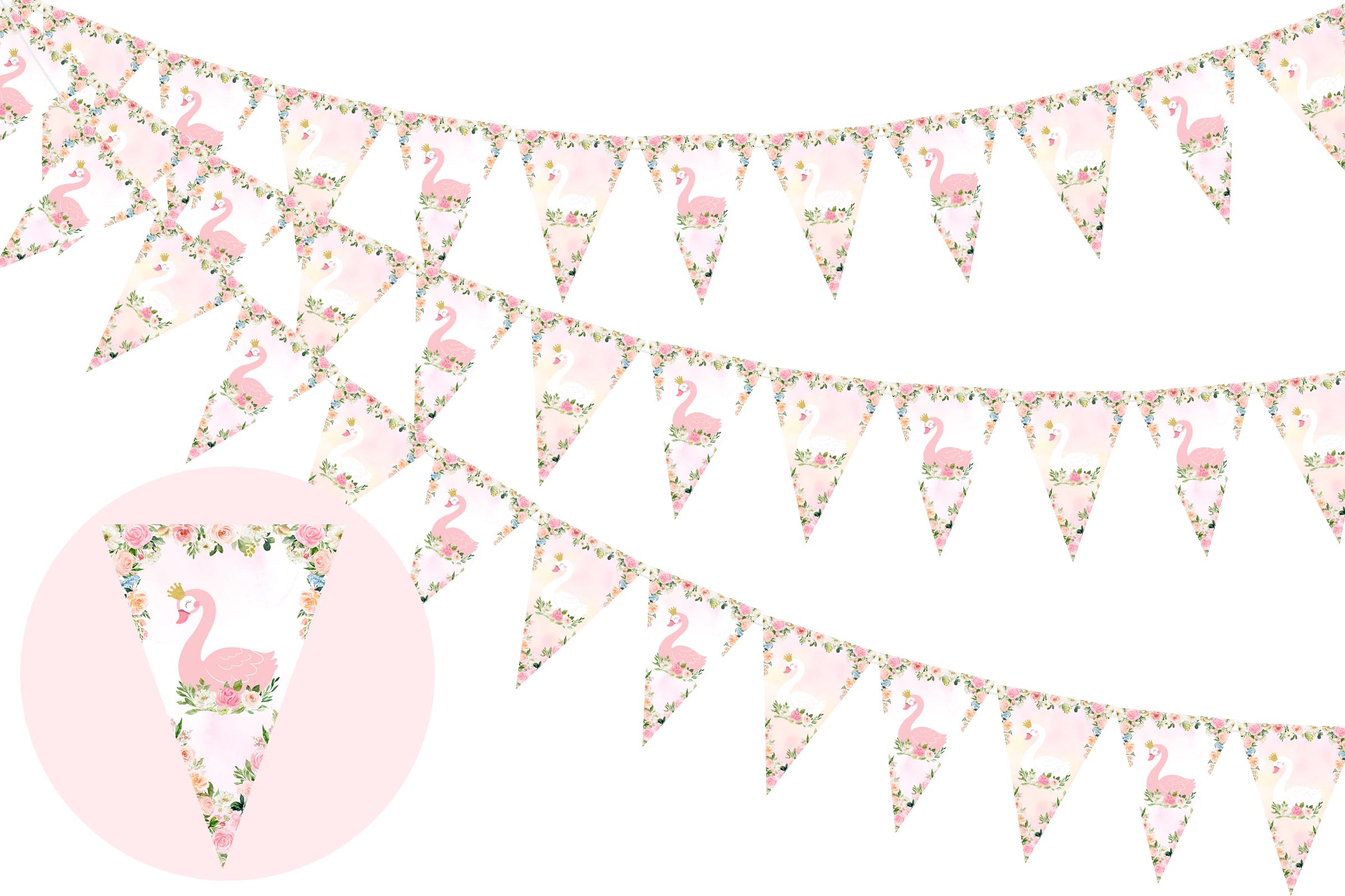 Sursurprise Swan Banner Party Decorations Pink, Swan Triangle Flags Banner for Girl Birthday Party Supplies
