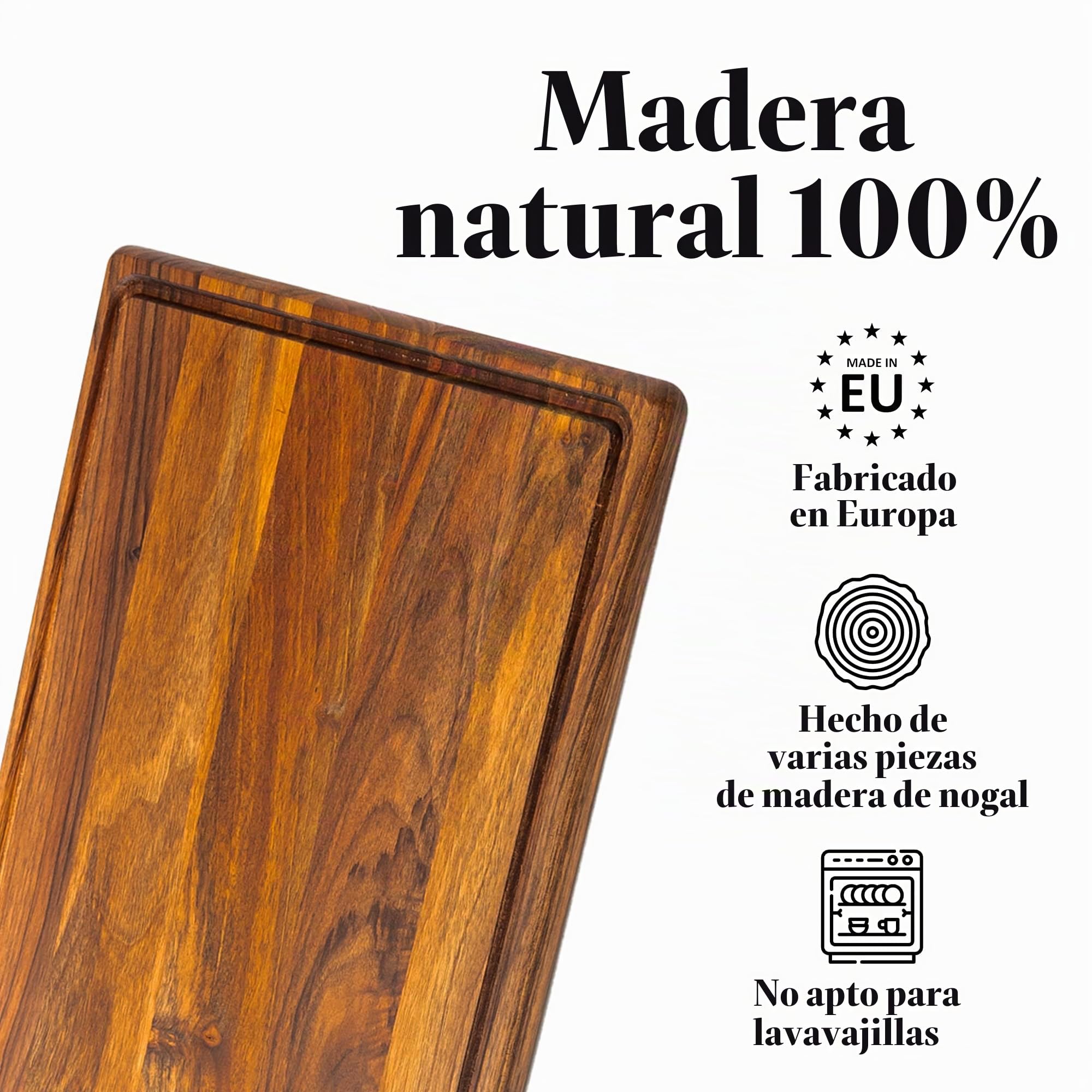 tuuli Kitchen Tabla Cortar Madera Nogal Cocina Queso Pan Grande Antibacteriano (44x30x2 cm)