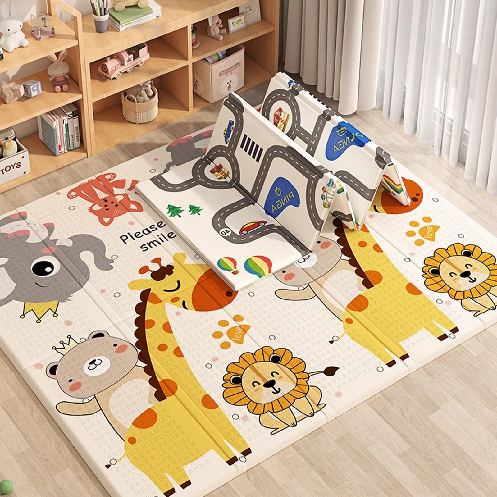 Beauenty Baby Play Mat, 200 * 180 * 1.5CM Waterproof Non-Slip Large Reversible Playmat Crawling Mat, Extra Thick Soft Baby Playmats for Playing or Camping Mat Bedroom Living Room Carpet Area (Animal)