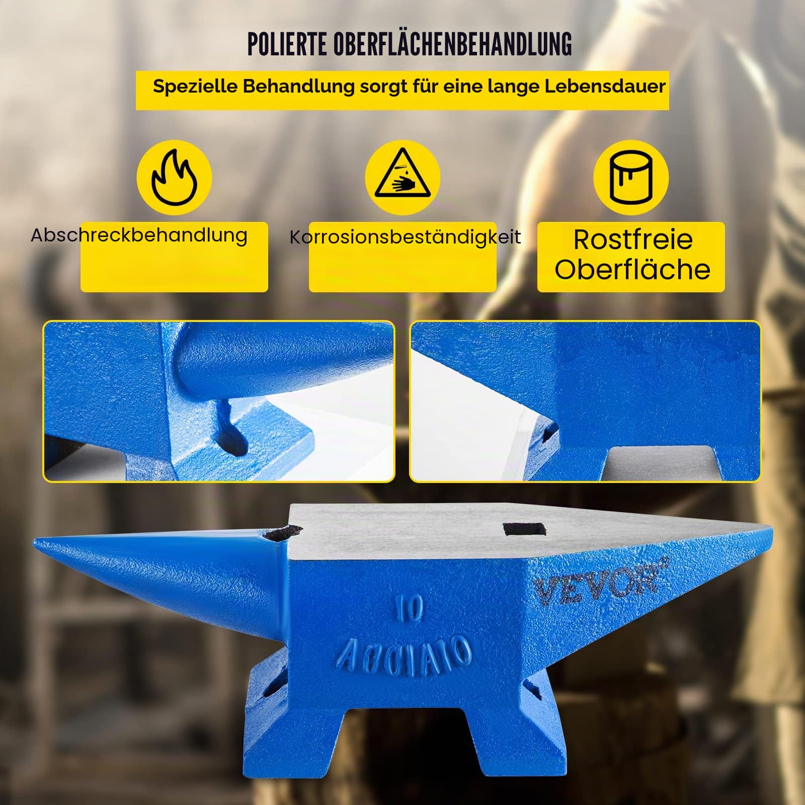 Happybuy Schmiede Amboss 10KG Schmiede Zubehör Amboss Werkzeuge geschmiedeter Stahl mit rundem und quadratischem Loch robust, Blau