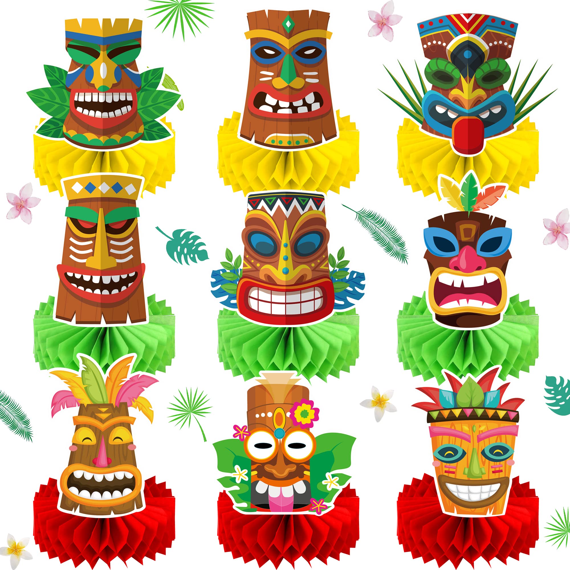 umoniHawaii Tropical Party Table Decorations 9pcs Hawaiian Tiki Table Honeycomb Centerpieces for Hawaii Aloha Luau Theme Party Supplies