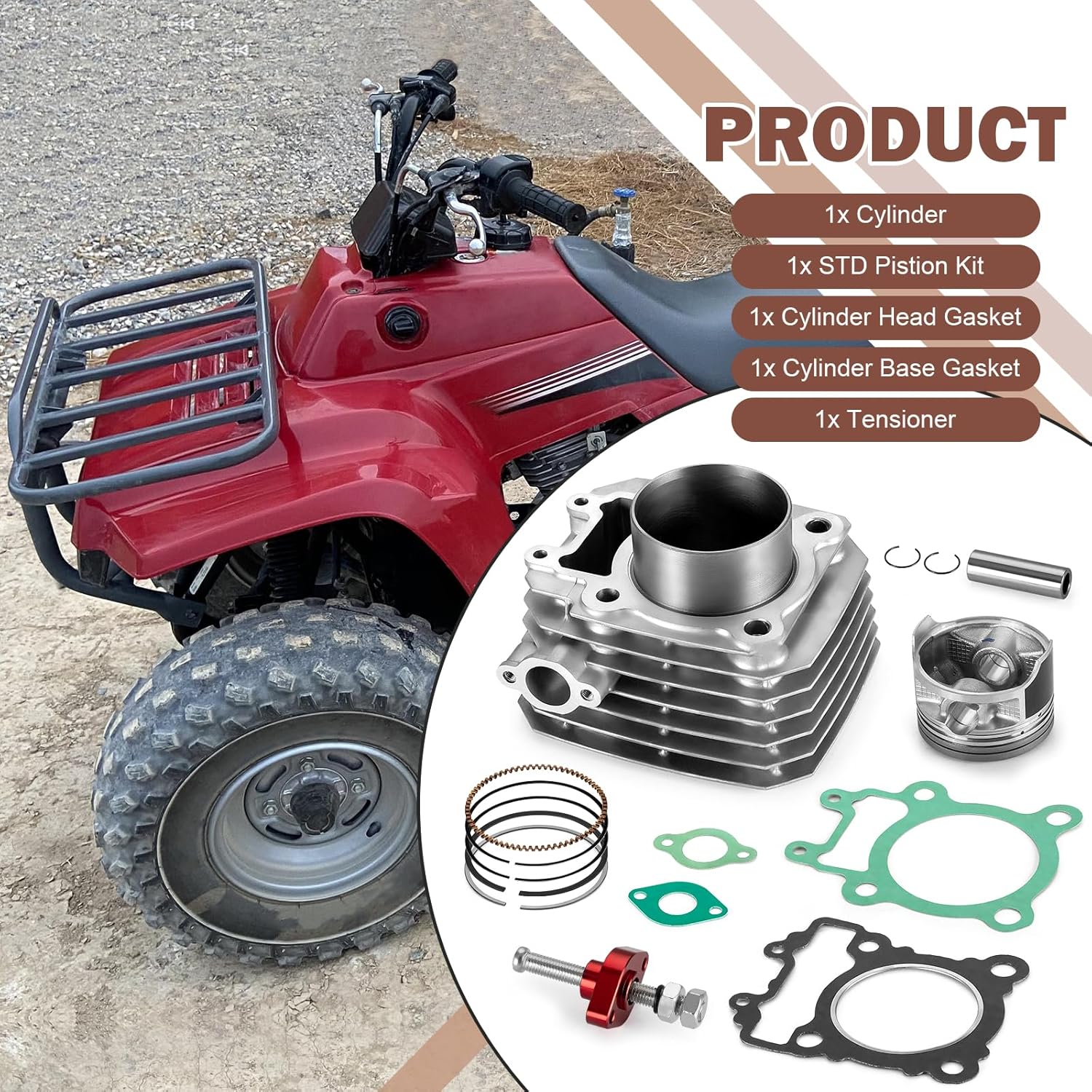 Engine Cylinder Piston Rings Gasket Kit & Tensioner for Kawasaki Bayou 250 KLF250 2003-2011 TOP END REBUILD KIT