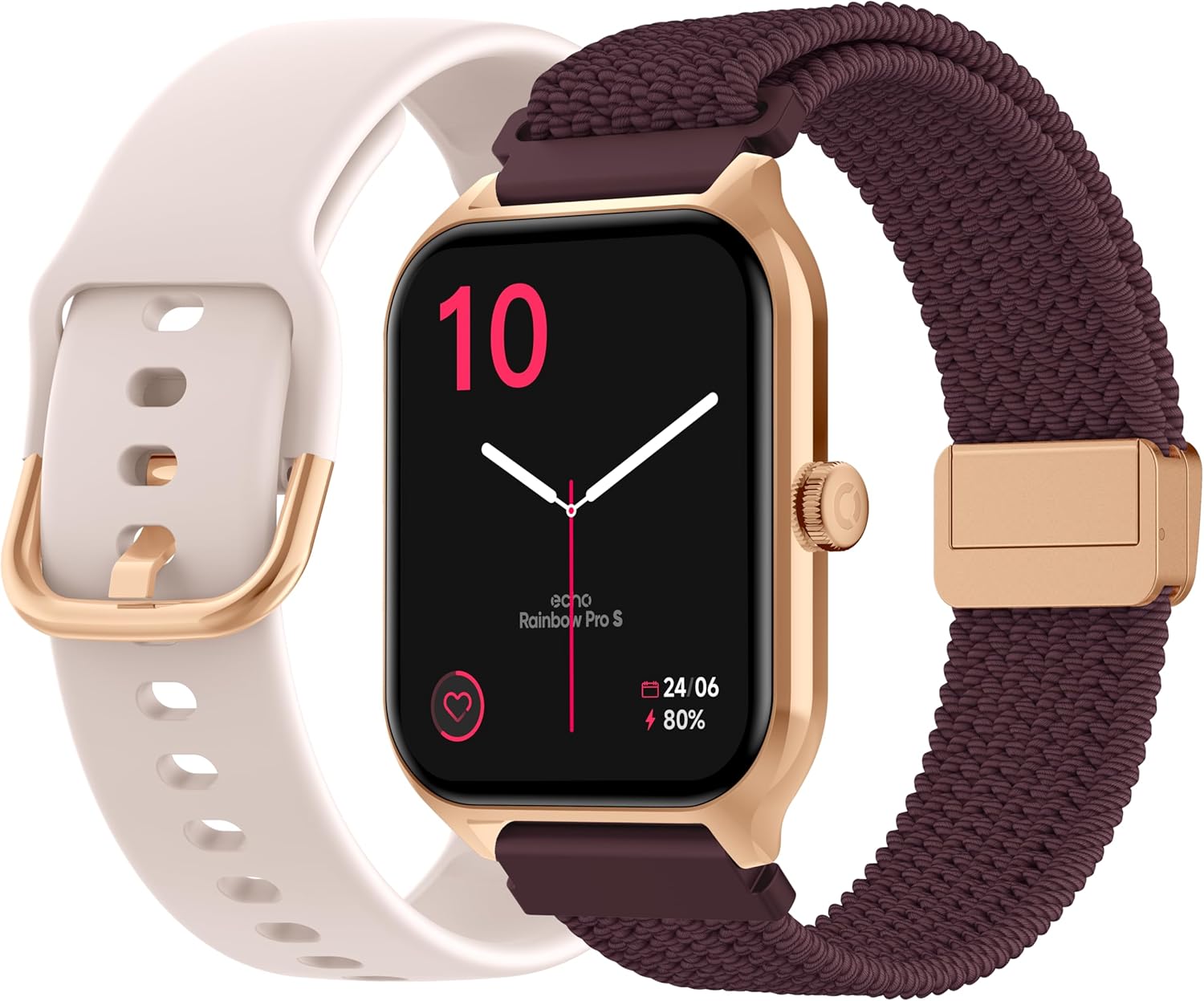 ECHO Rainbow Pro S Smartwatch with two interchangeable straps and charging cable