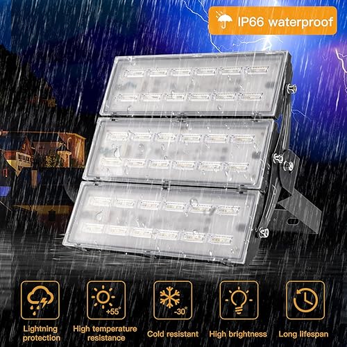 Miniatura 3 de WERISE Luces de inundación LED al aire libre 300W seguridad luz de inundación exterior 35000 lúmenes altos 6000 K IP66 impermeable ajustable ángulo