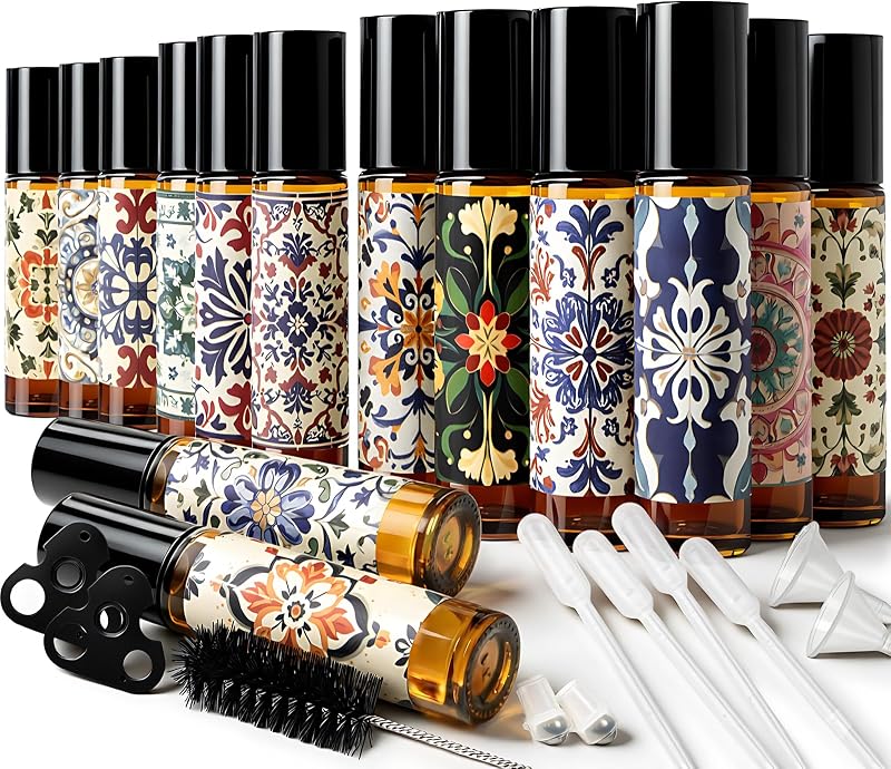 Frascos roll-on de vidro âmbar RICESTKCN para óleos, 10 mL, RB004, Pacote com 14