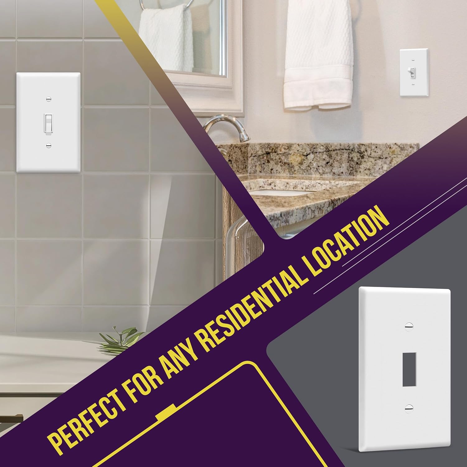 ENERLITES Mid-Size Toggle Light Switch Wall Plate Covers, Gloss Finish, Single Gang 4.88" x 3.11", Unbreakable Polycarbonate Thermoplastic, UL Listed, 8811M-W-10PCS, White, 10 Pack