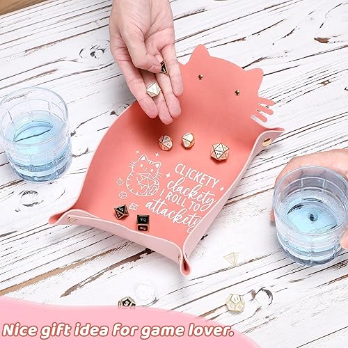 Miniatura 6 de Bandeja de dados de gato Pinkk para rodar, divertida bandeja de dados plegable de cuero, portátil, accesorios de almacenamiento de dados de viaje,