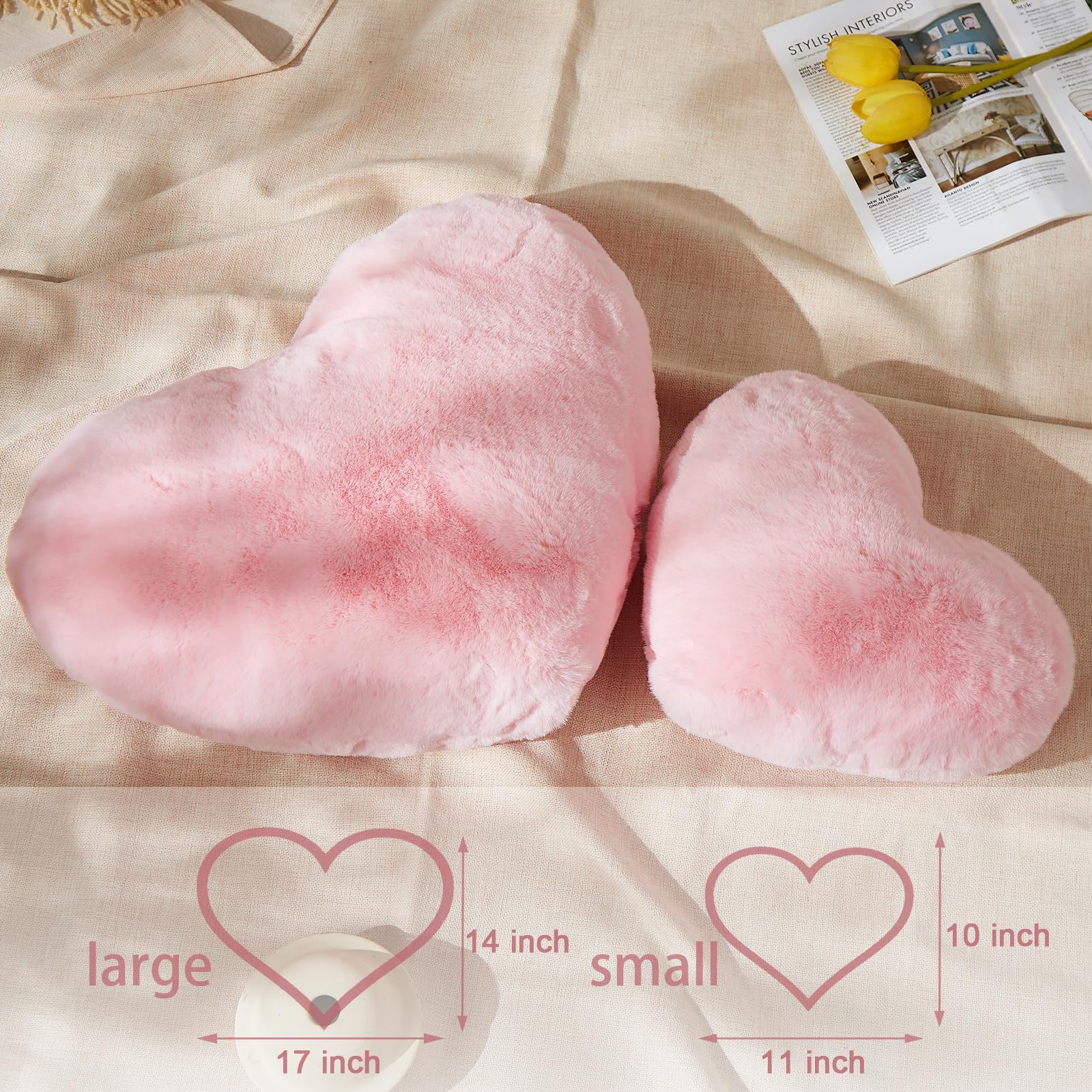 EastTree Almohadas De Corazón, Almohadas En Forma De Corazón Rosa Polvoriento, Regalos De Almohadas Decorativas De Amor, Almohadas Lindas Suaves De Piel Sintética De Conejo, Decoración De Habitación