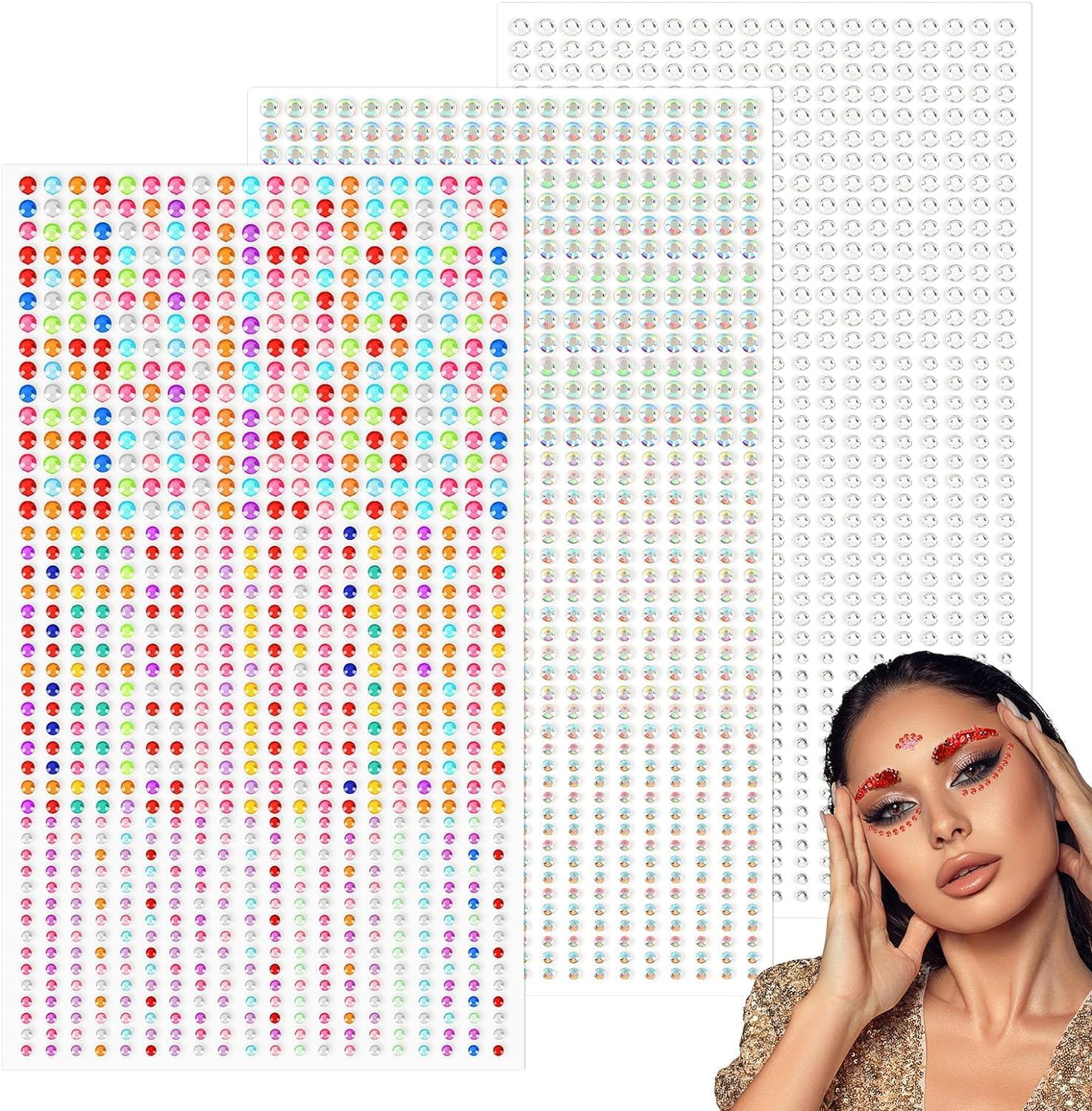 KICNIC 4000 Glitzersteine Selbstklebend | 12 Farben & 8 Formen - Für Festival, DIY & Schminke | 3D Strasssteine