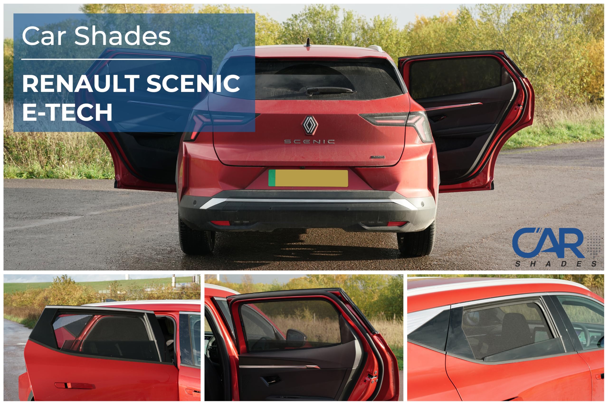 Set de Car Shades (Portes arrières) Compatible avec Renault Scénic E-Tech 2024- (2-pièces) Pare-Soleil sur Mesure pour Voiture