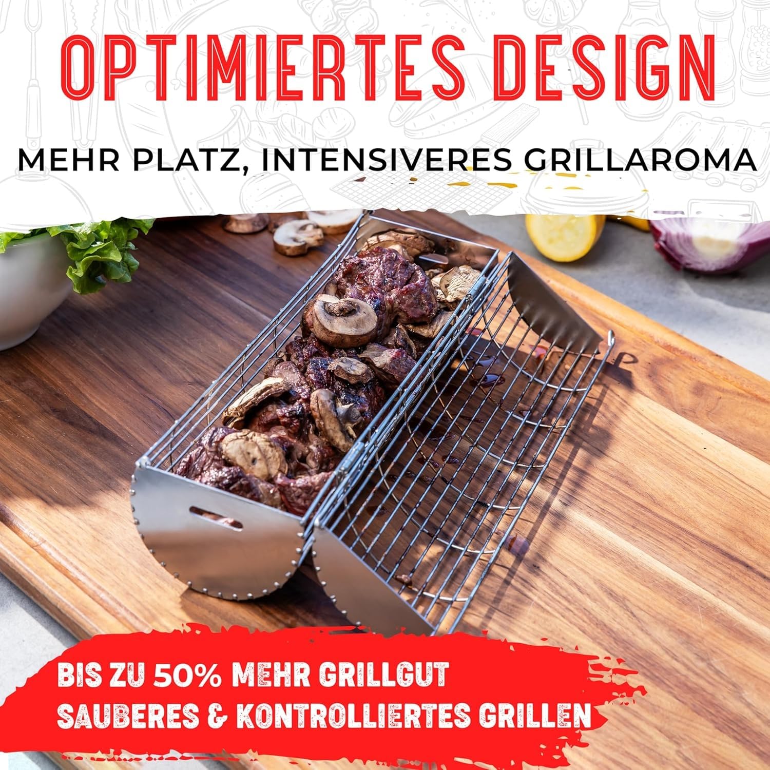 SHIZZO Rollgrillkorb, Stabiler Zylindergrill, Lebensmittelechter Edelstahl, Großer Tragbarer Grillnetzständer Für Camping Im Freien, Kochgriller Für Fisch, 2Er-Set