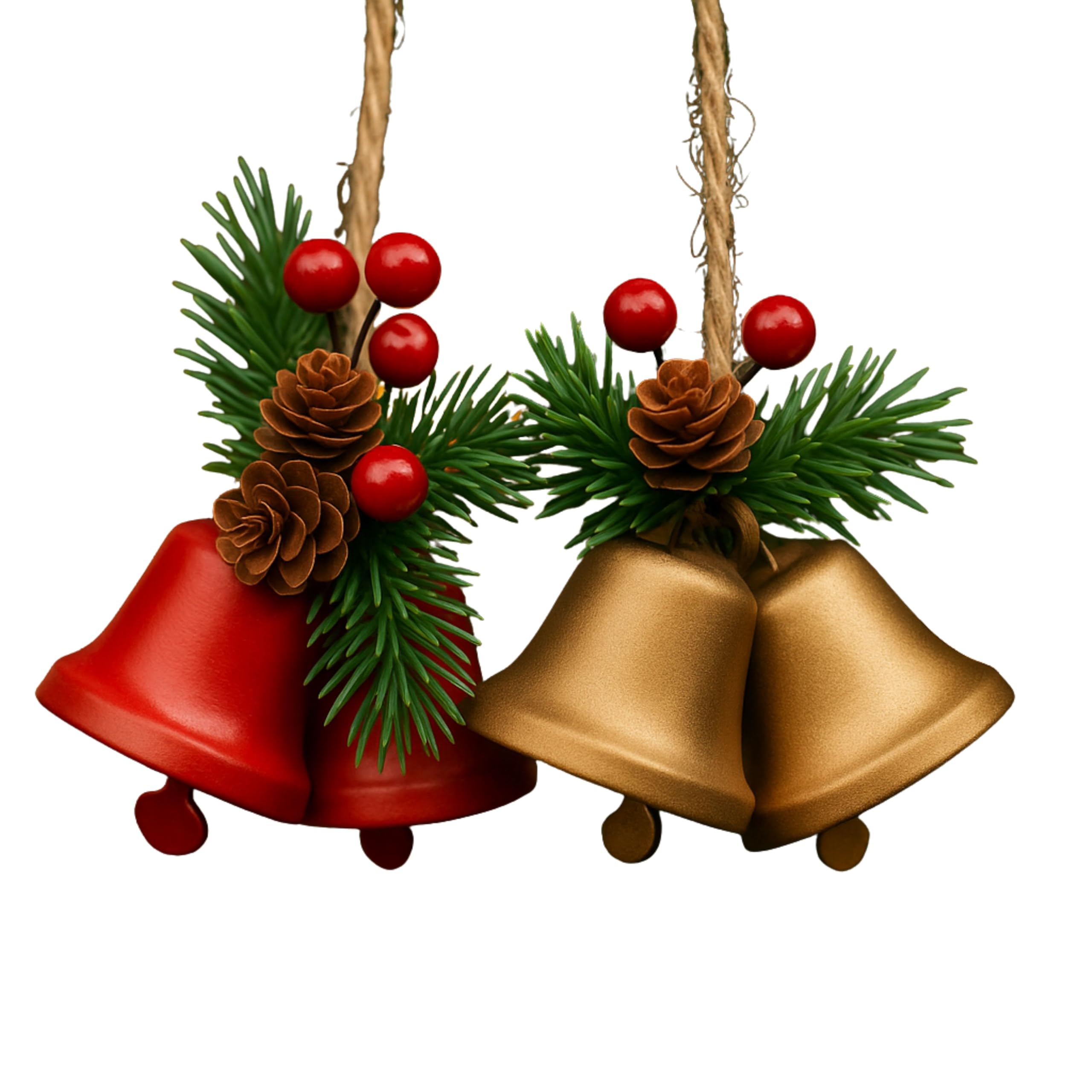 Modovo Modern Living Mdv Set Of 4 (2 Festive Red + 2 Champagne Gold) Modovo Red & Gold Christmas Bell Ornament Set – Iron Pvc-Coated Hanging Decorations For Tree & Home Décor Durable Metal Bells – Festive Set (Set Of 4 (2 Festive Red + 2 Champagne Gold))