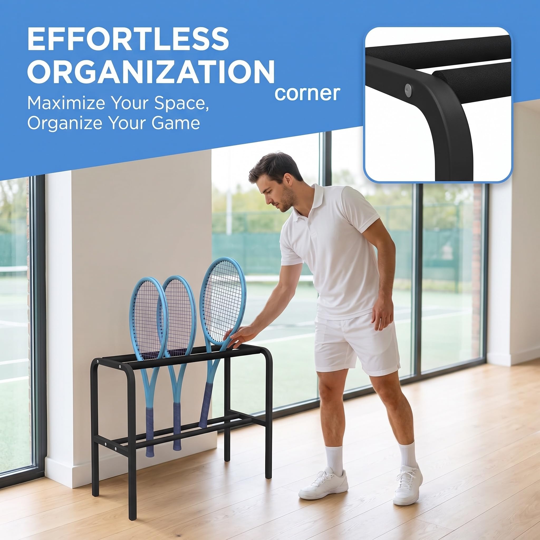 Estante Metálico para Raquetas De Tenis - Organizador De Suelo De Gran Capacidad para Raquetas De Tenis, Pádel Y Bádminton - Ideal para Uso Doméstico Y En Pista. White One Size