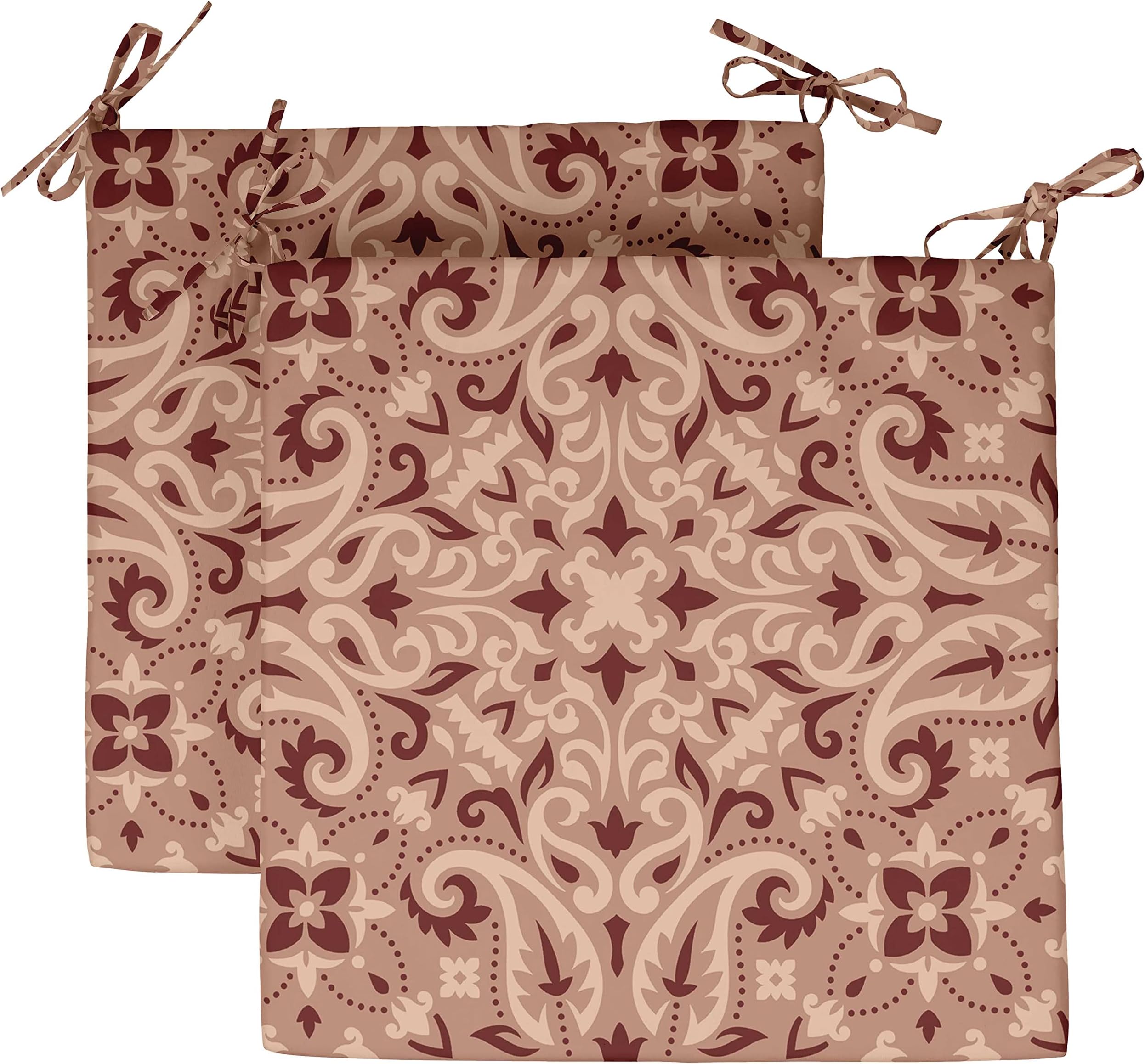 Vargottam Printed Indoor/Outdoor Chair Pads Non Slip Dining Chair Cushion Square Shaped Dining Chair Pad with String Ties Machine Washable & Home Decor Cushion- Set of 2- Dusty Pink