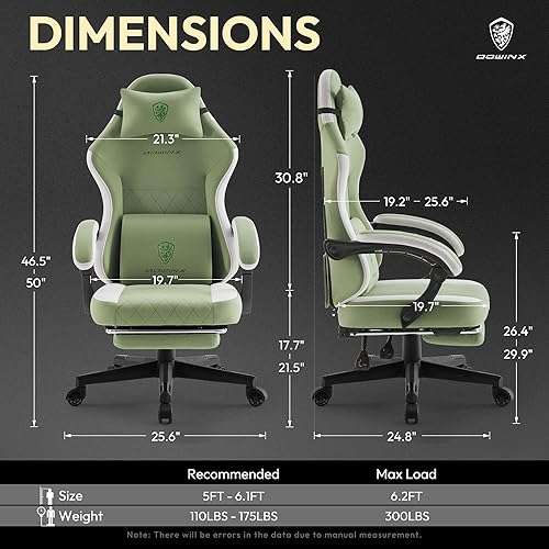 Miniatura 2 de Dowinx Silla para videojuegos, silla de computadora de tela transpirable con cojín de resorte de bolsillo, silla ergonómica de masaje con soporte