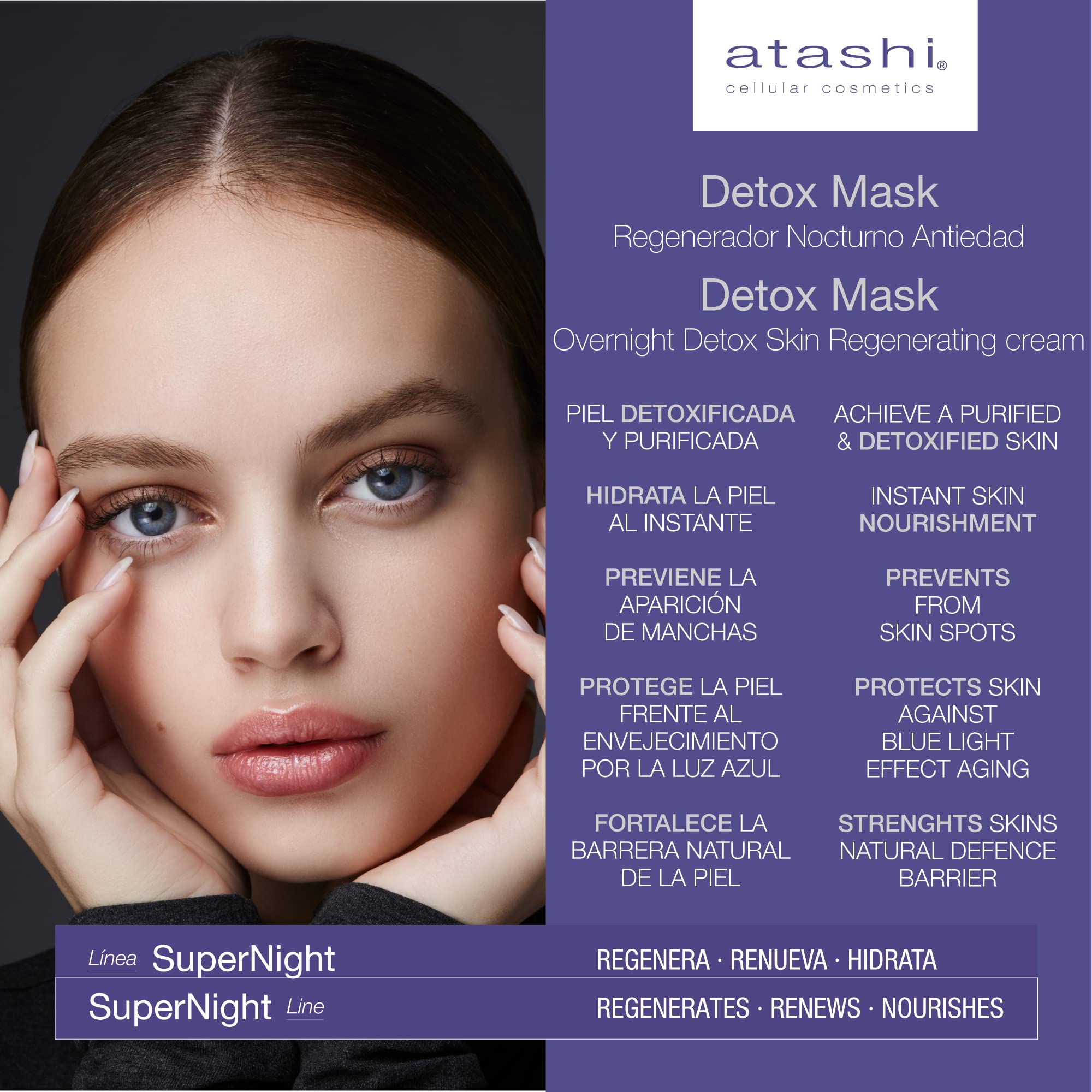 Atashi Supern - Maska Detox | Oczyszcza, detoksykacja i podkreślona hydrat skóry | Wzmacnia naturalną barierę | Naprawy i chroni przed niebieskim światłem | Kwas hialuronowy |. Niacynamide - 50ml.