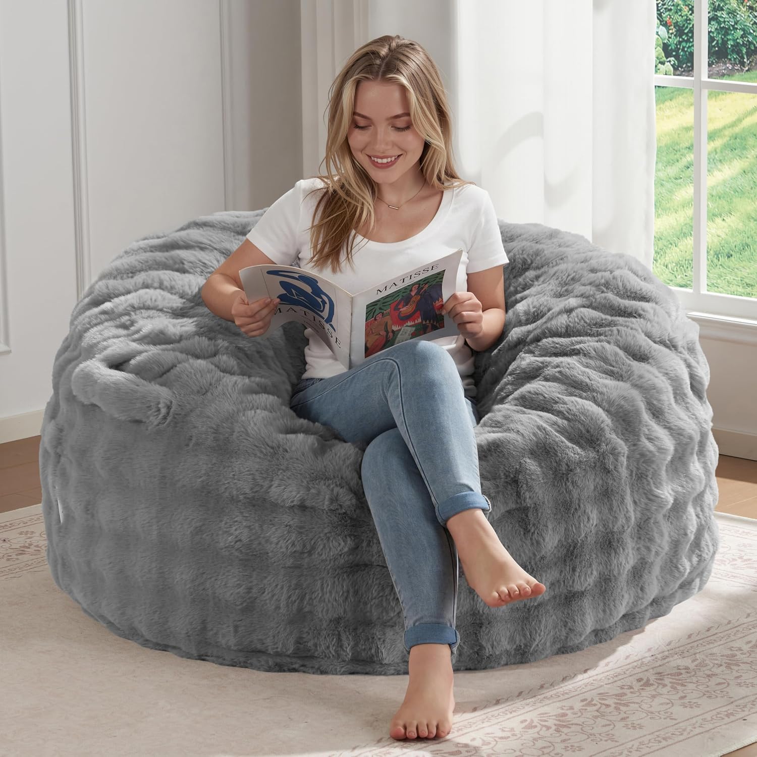ZurNesfure Bean Bag Chair 3FT Adult Bean Bag with Filler Grey, Medium