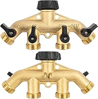 Vista 6 de Hourleey Divisor de manguera de jardín resistente de 4 vías de latón, divisor de manguera de agua para conector de manguera de 3/4 pulgadas