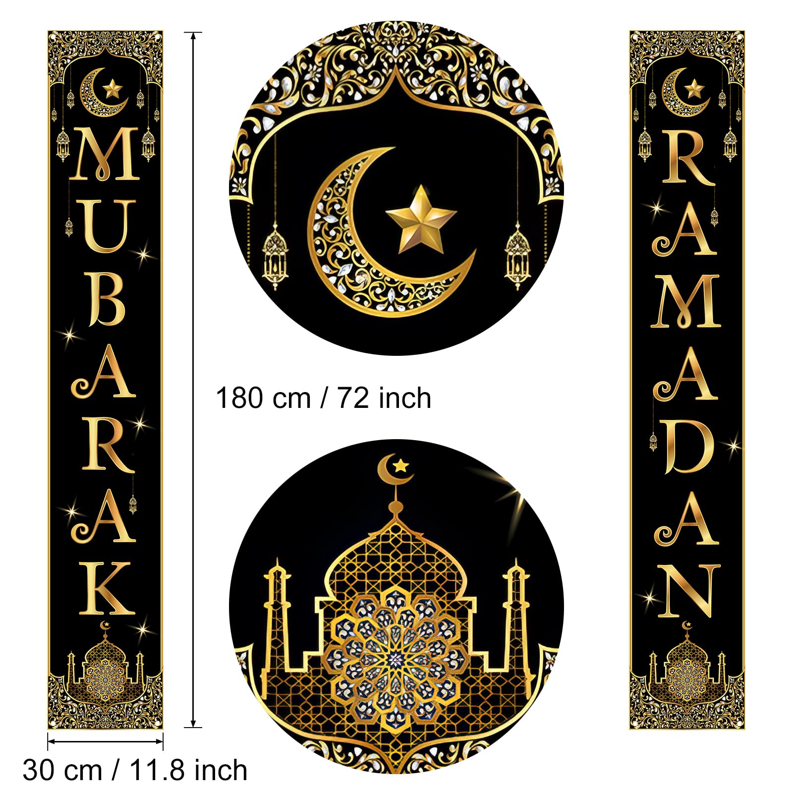 onehous Ramadan Mubarak Door Banner, Gold and Black Ramadan Decorations for Home Ramadan Mubarak Welcome Porch Sign - Image 2